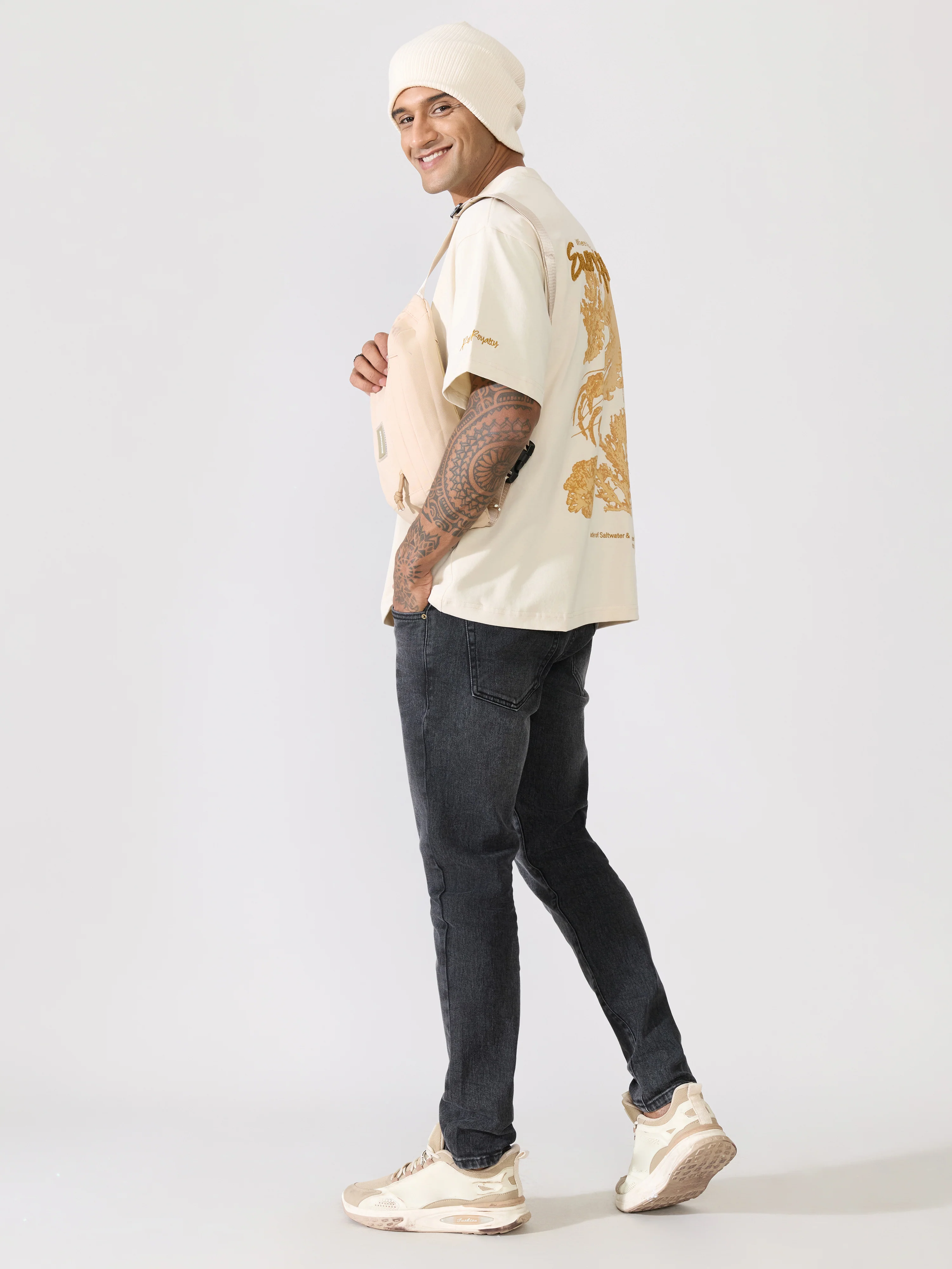 Loveex - Energy Flows Graphic Back Print Cream T-Shirt - Image 3