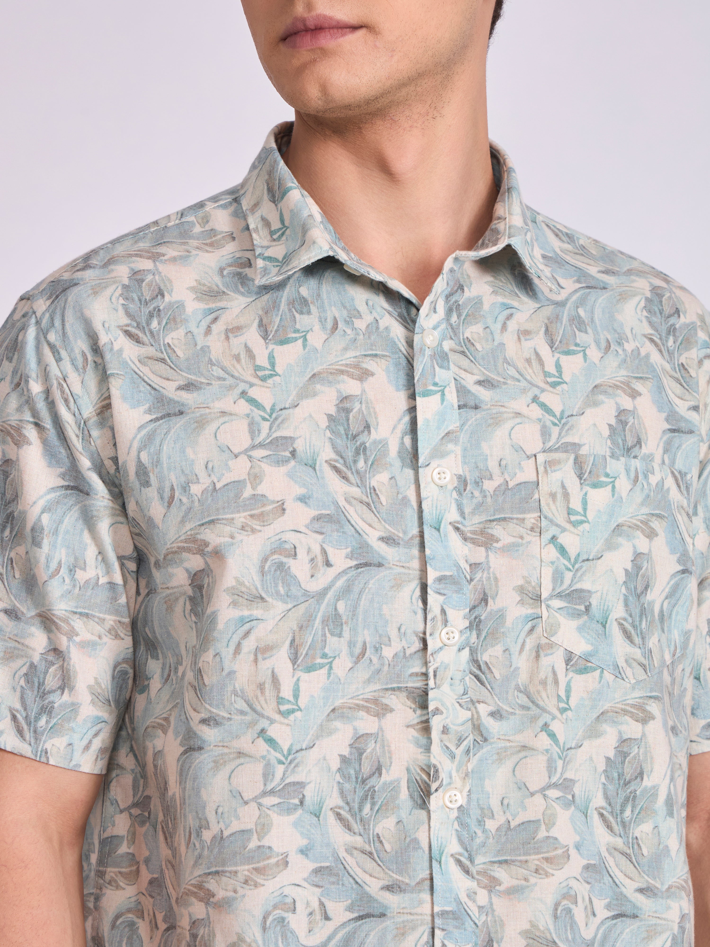 Lucius - Printed Half Sleeve Shirt - Light Teal - Image 5
