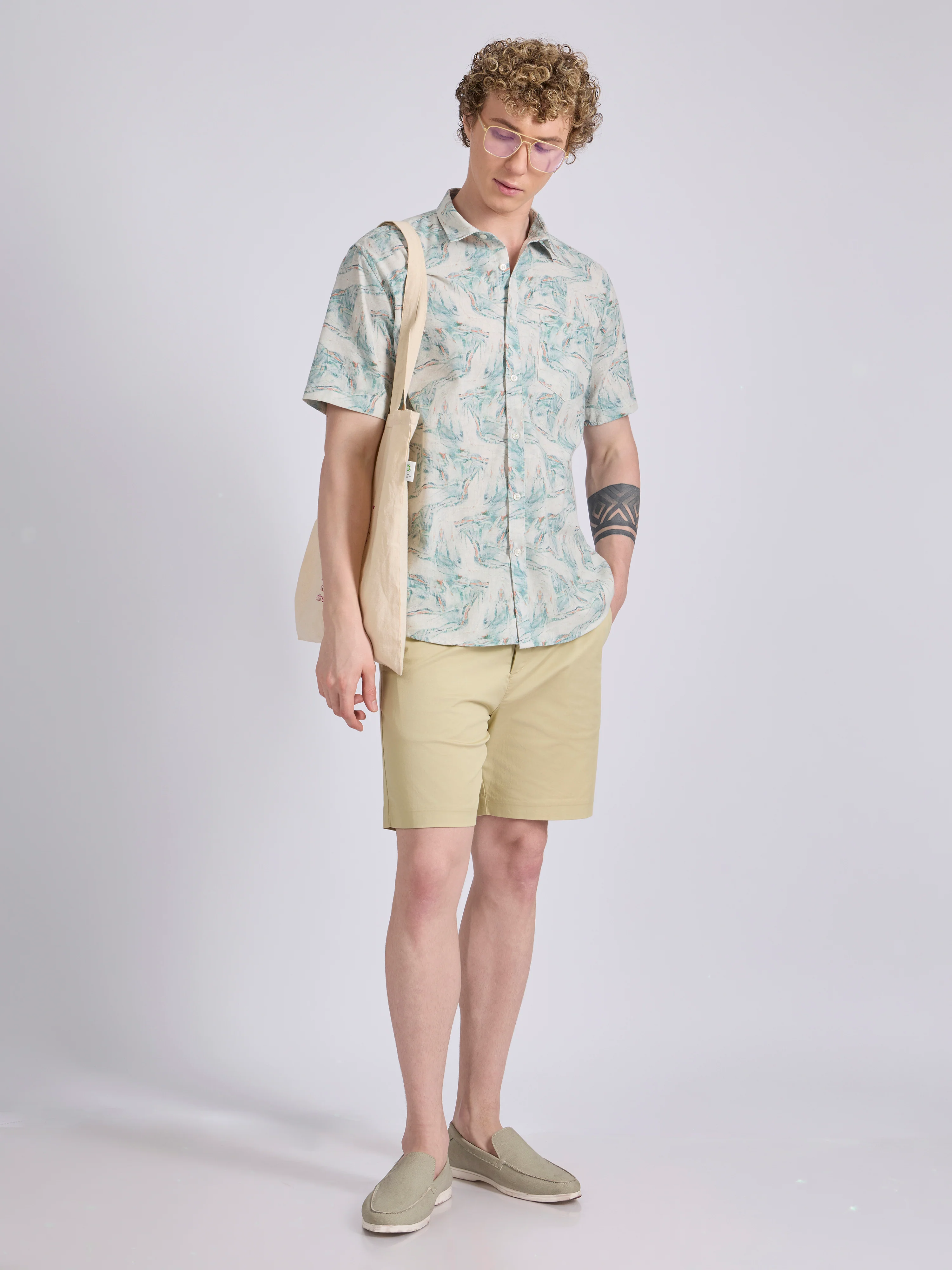 Lucius - Printed Half Sleeve Shirt - Soft Blue - Image 3