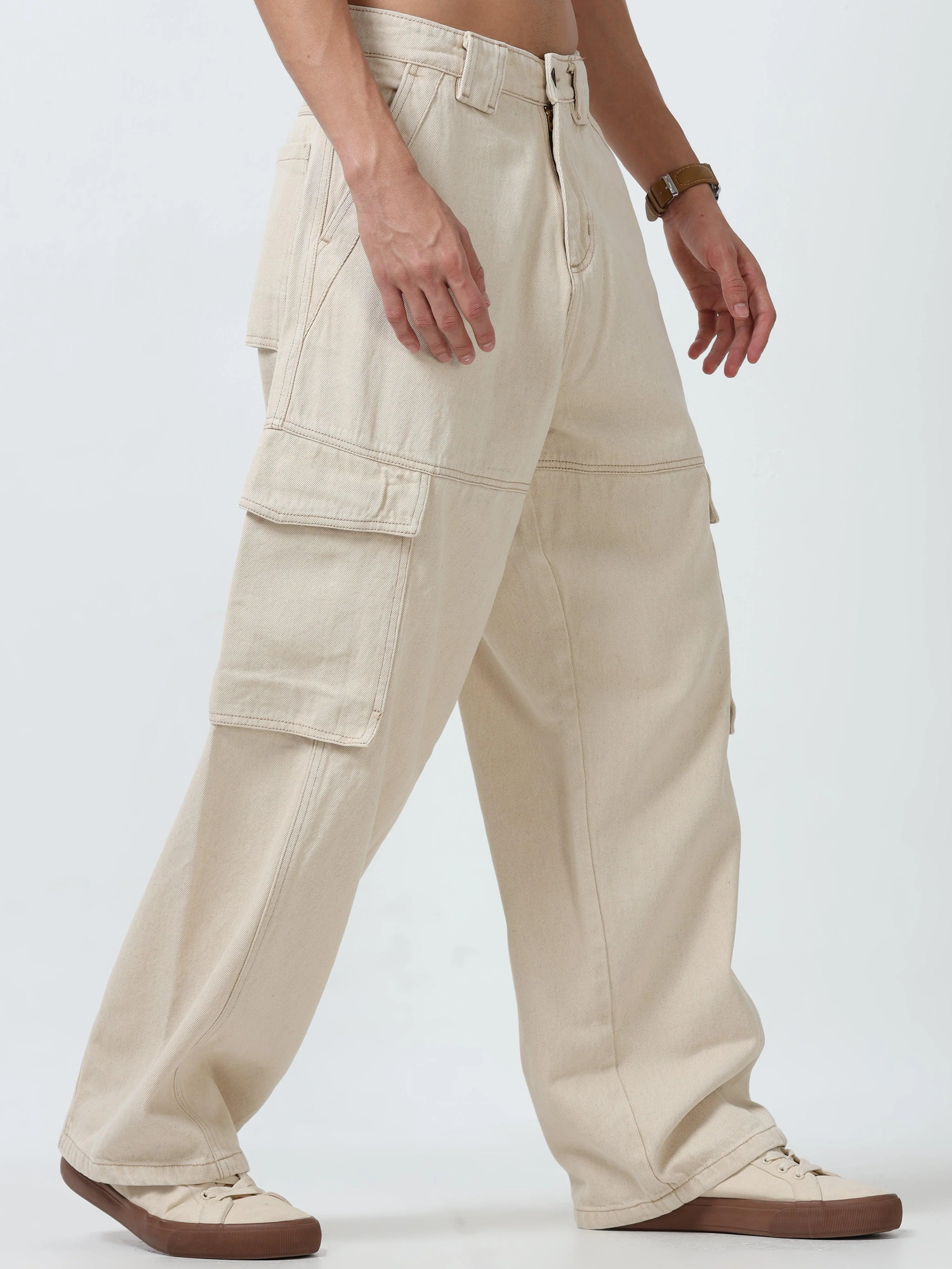 Maverick - Baggy Cargo Jeans - Cream - Image 6