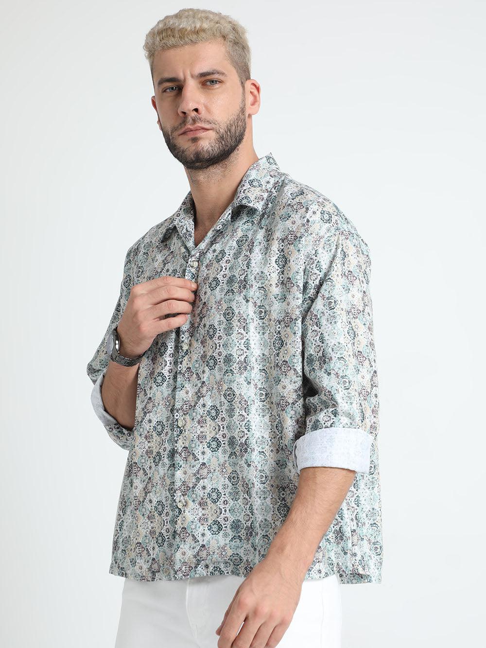 Men Oversized Cuban Collar Pale Slate Shirt - Image 3