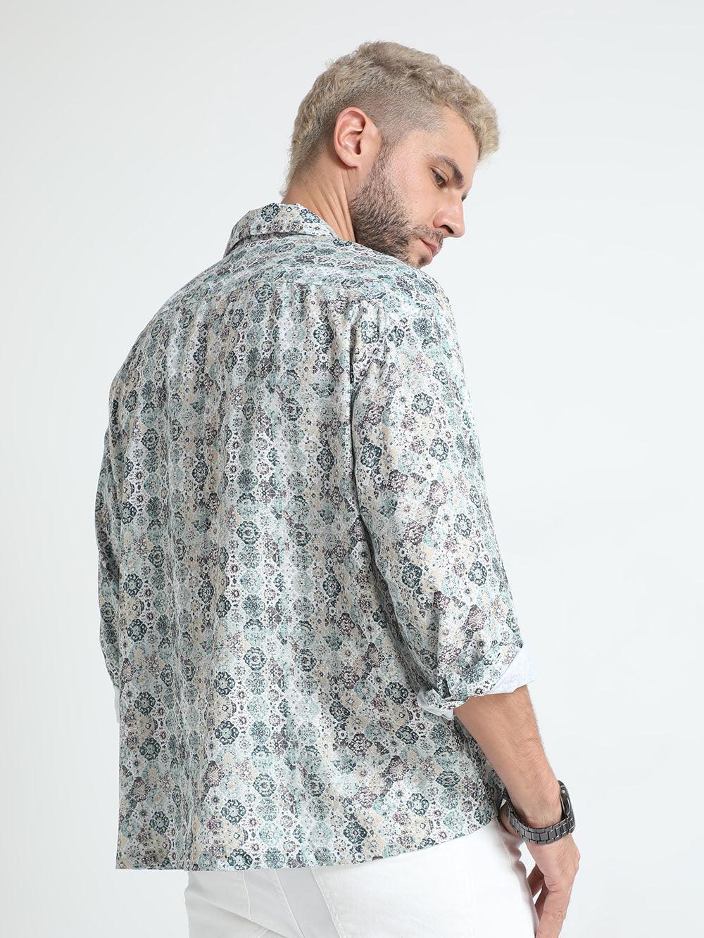 Men Oversized Cuban Collar Pale Slate Shirt - Image 4