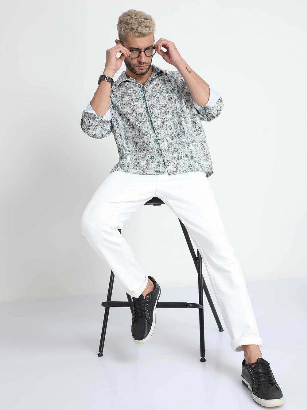 Men Oversized Cuban Collar Pale Slate Shirt - Image 6