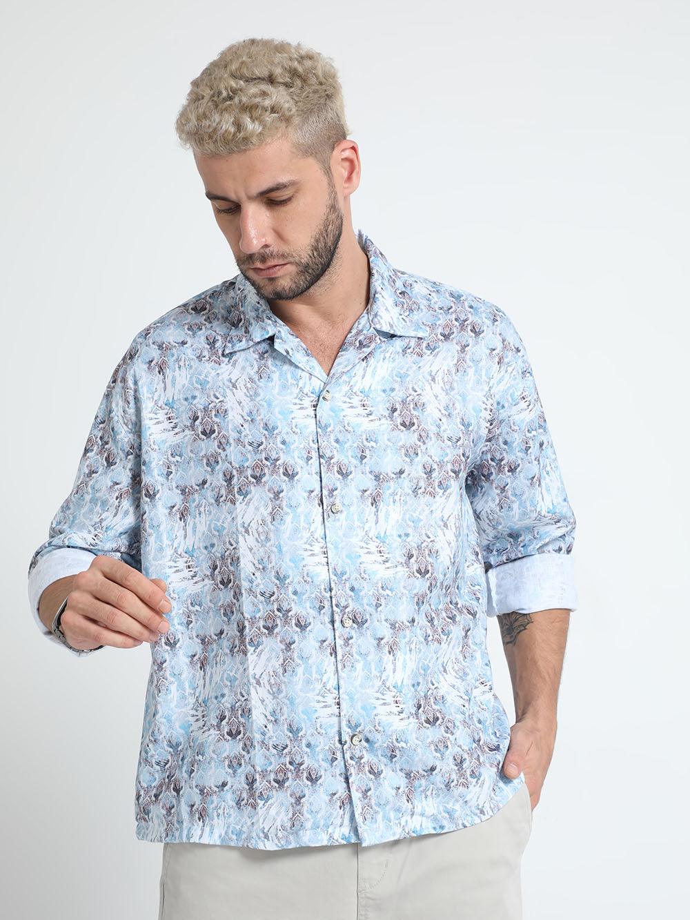 Men Oversized Cuban Collar Regent St Blue Shirt - Image 3