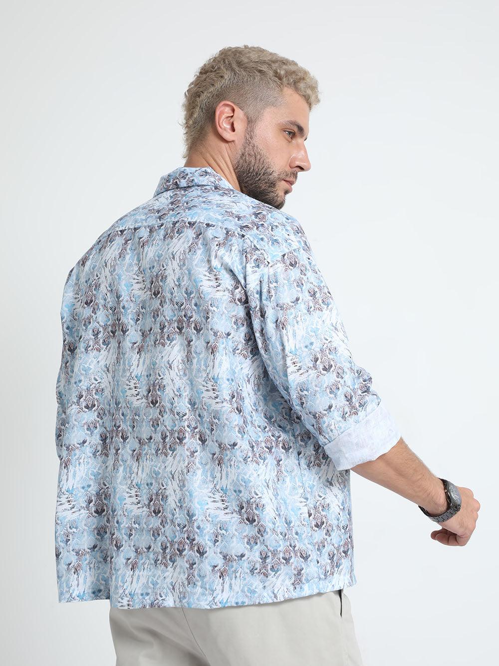 Men Oversized Cuban Collar Regent St Blue Shirt - Image 4