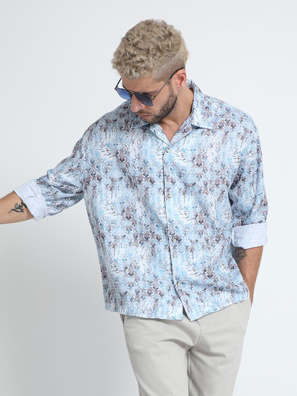 Men Oversized Cuban Collar Regent St Blue Shirt - Image 5