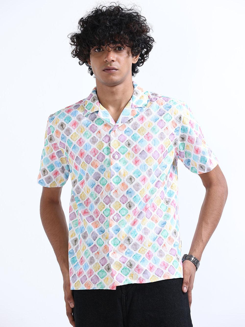 Men's Multicolor Cuban Collar Embroidered shirt - Image 3