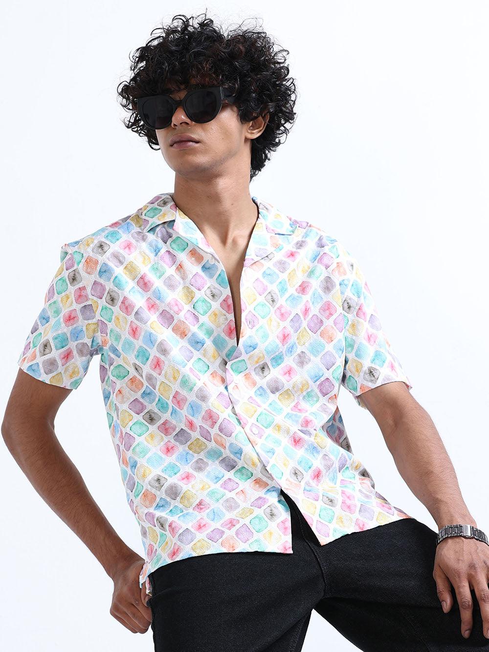 Men's Multicolor Cuban Collar Embroidered shirt - Image 7
