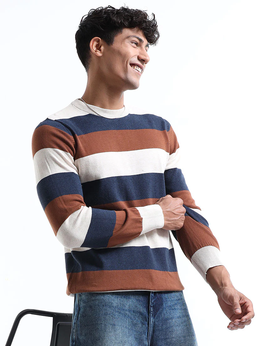 Men's Multicolor Striped Sweater - Image 3