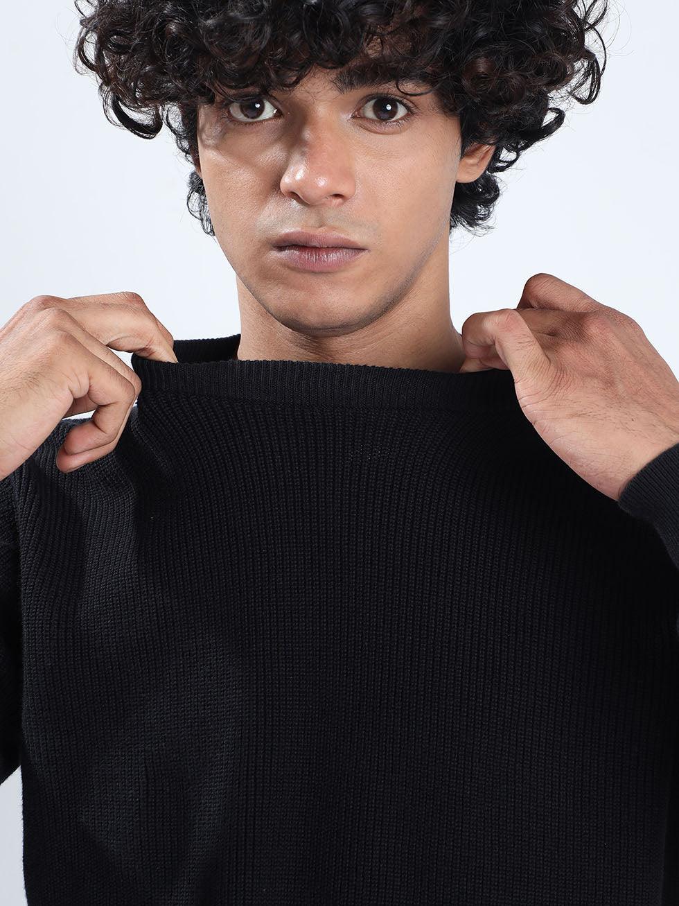 Men's Black Cotton Sweater - Image 3