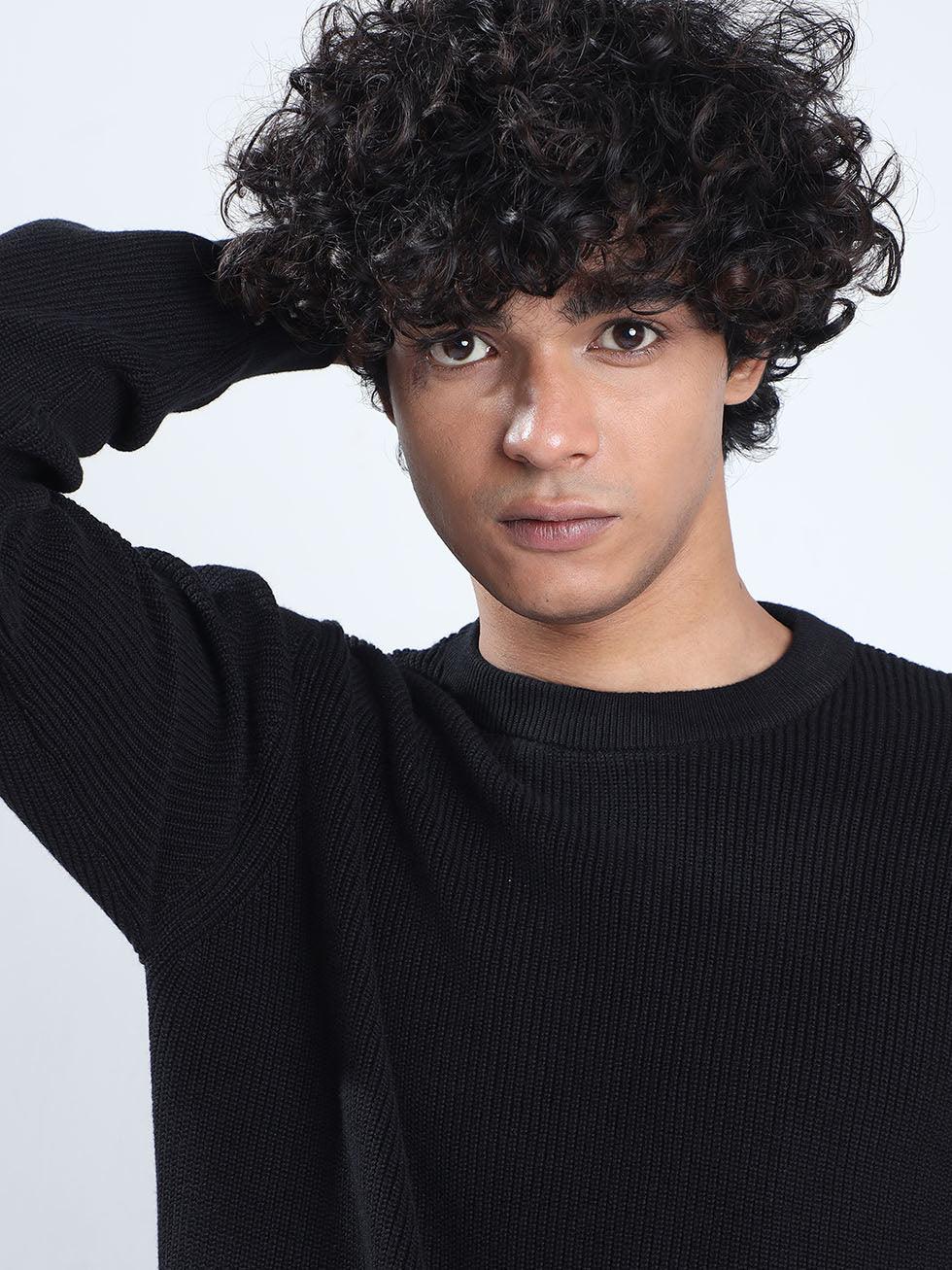 Men's Black Cotton Sweater - Image 4