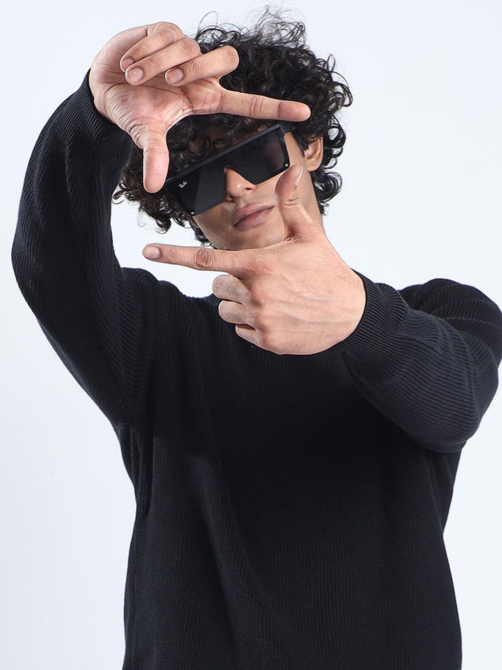 Men's Black Cotton Sweater - Image 8
