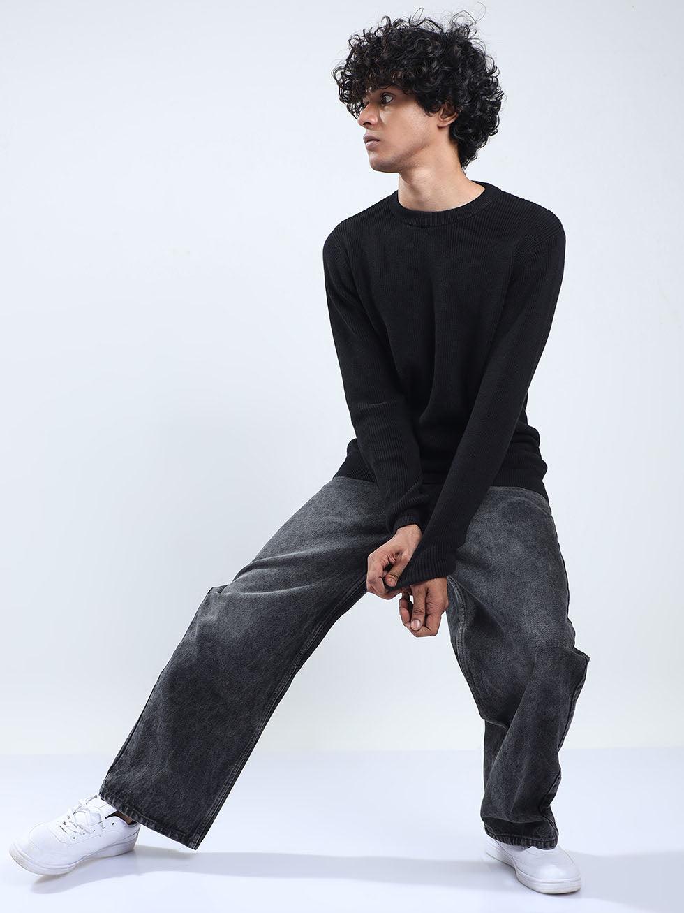 Men's Black Cotton Sweater - Image 9