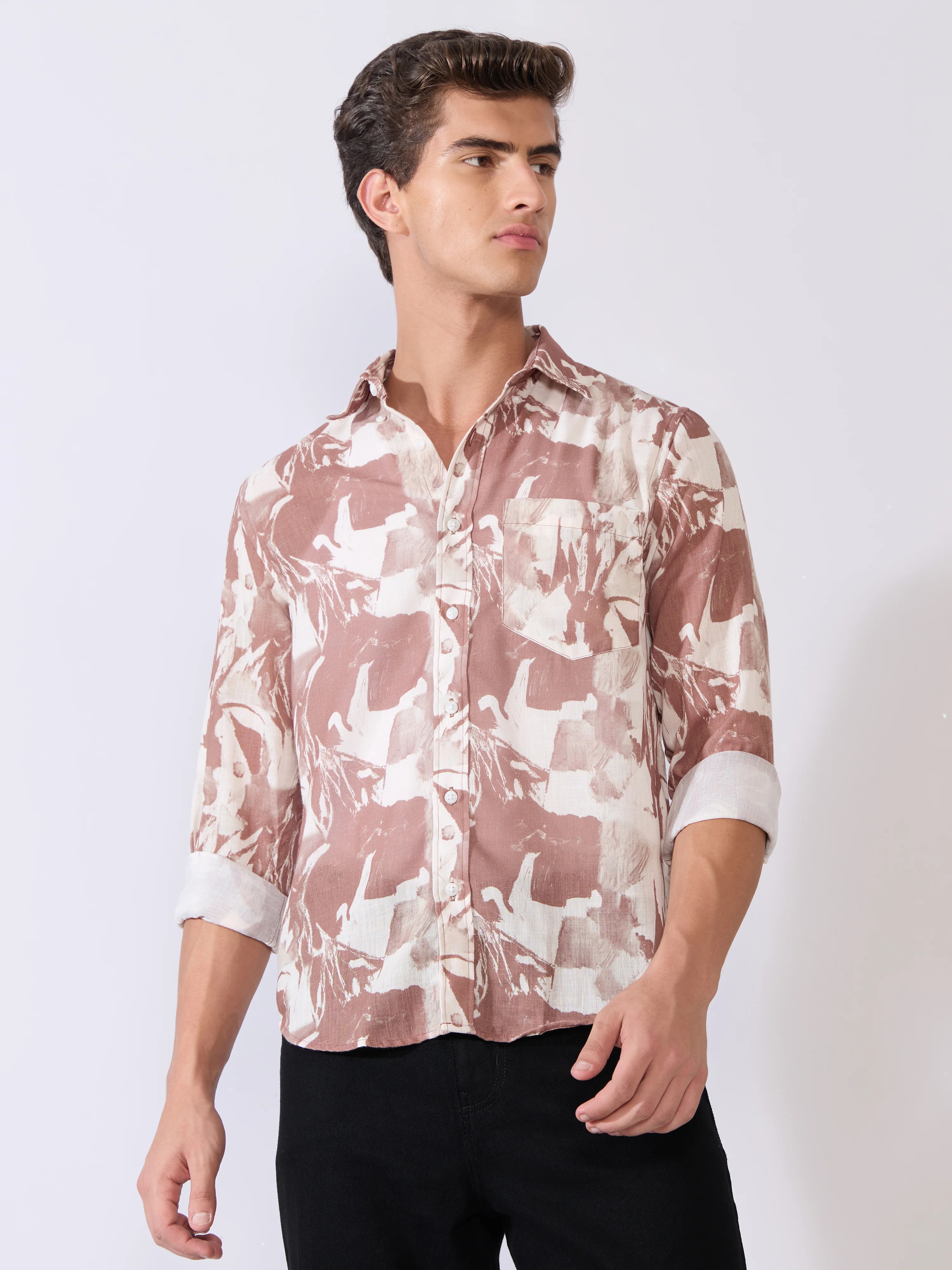 Mitaka - Relaxed Printed Shirt - Brown - Image 4