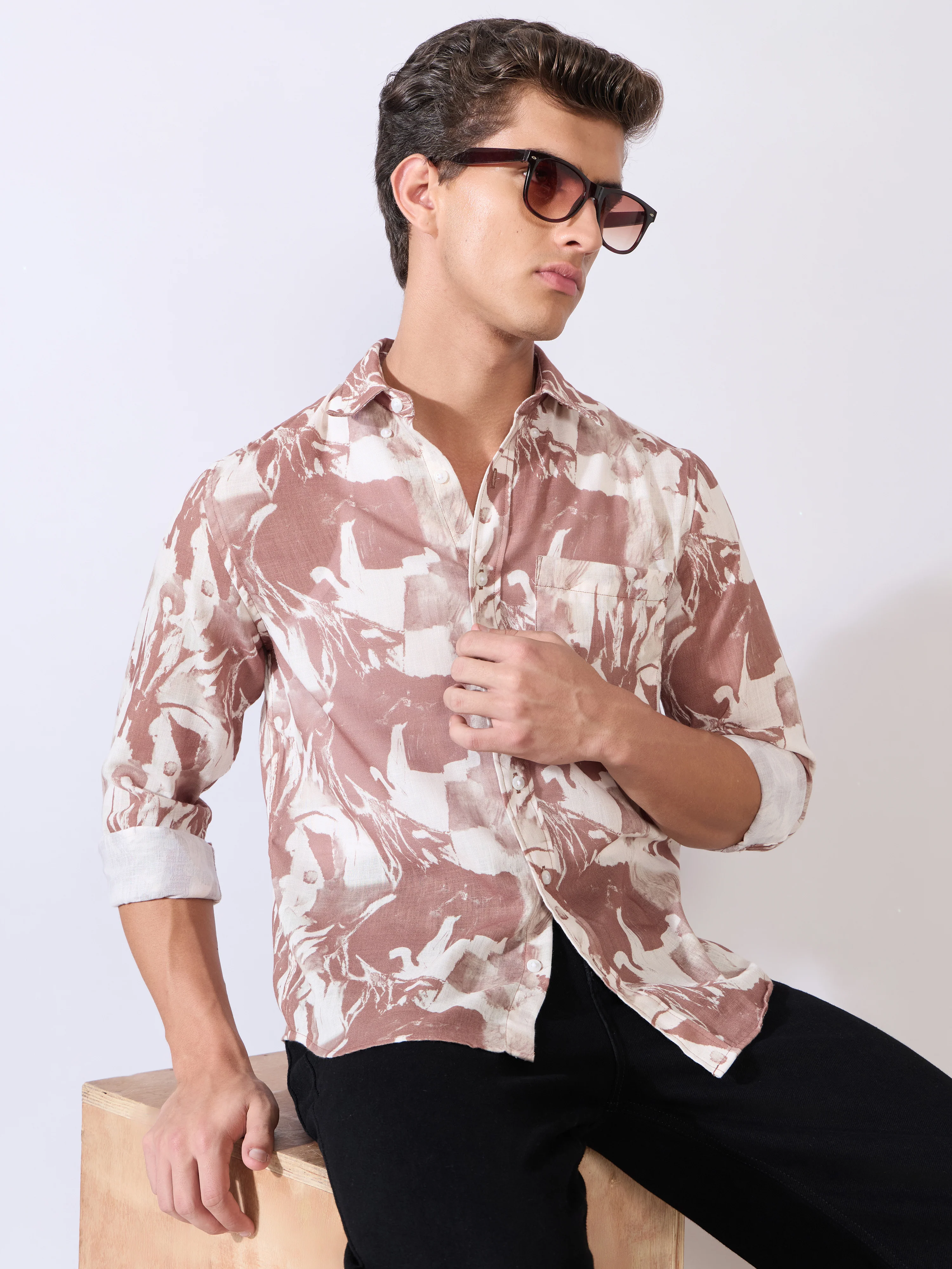 Mitaka - Relaxed Printed Shirt - Brown - Image 6