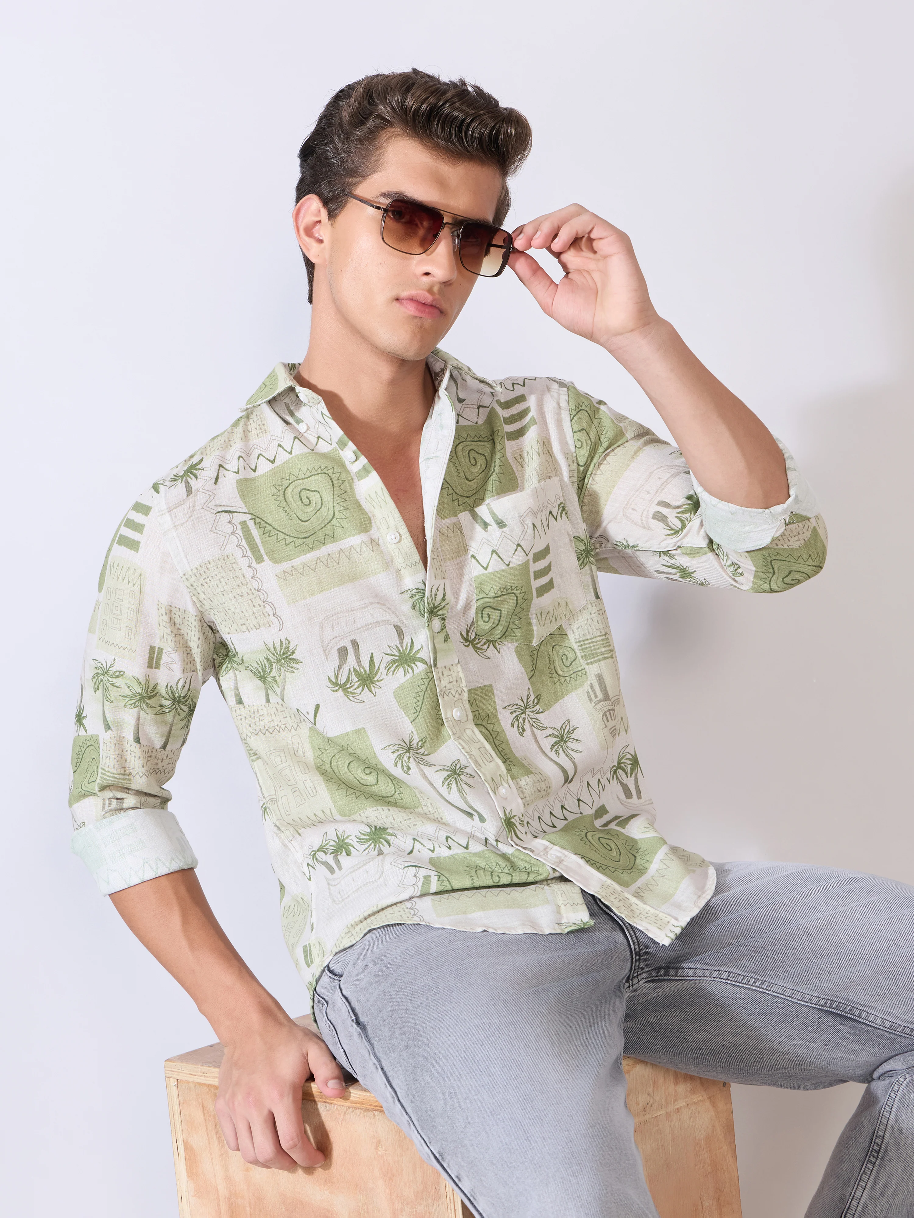 Mitaka - Relaxed Printed Shirt - Green - Image 4