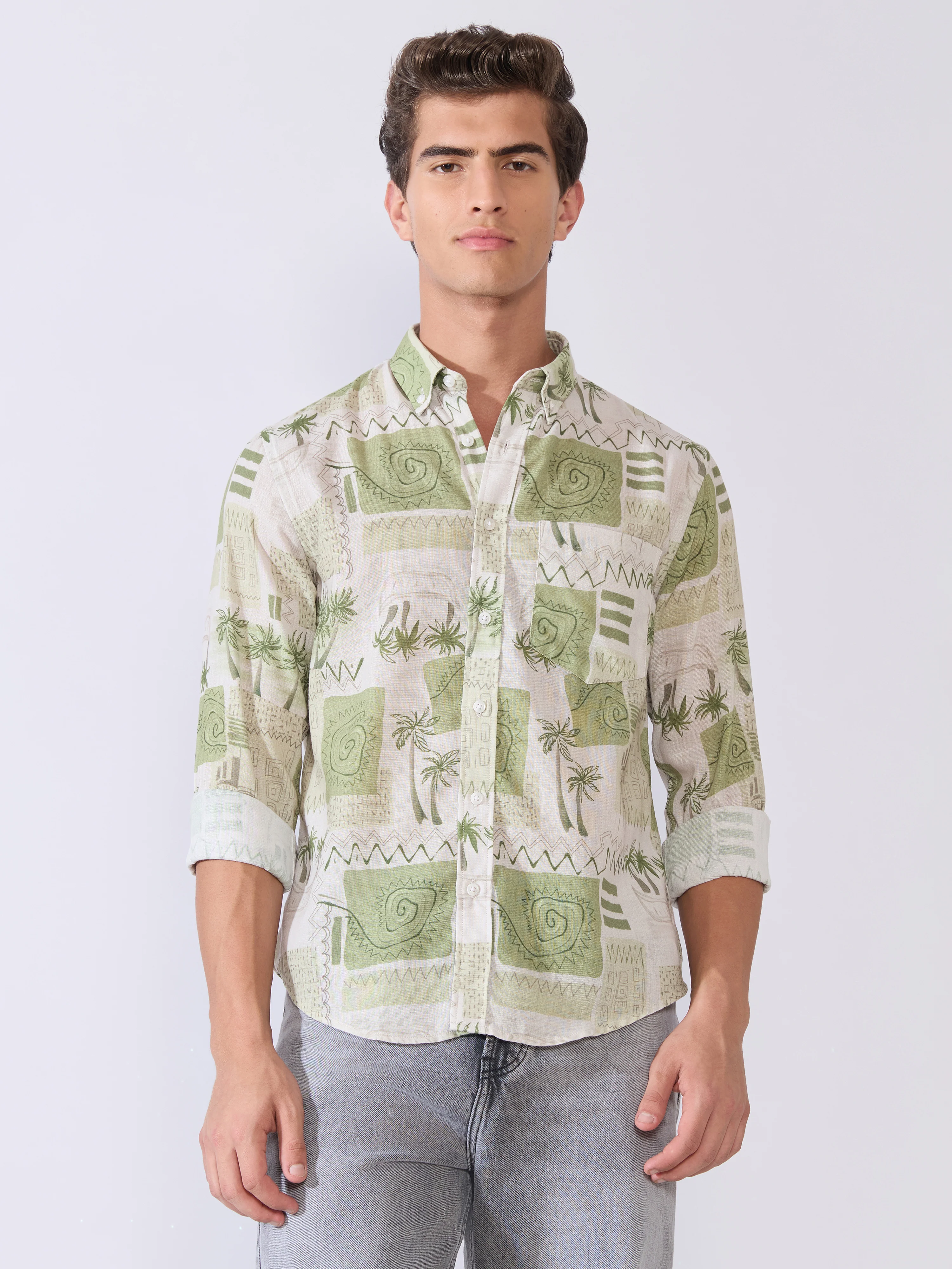 Mitaka - Relaxed Printed Shirt - Green - Image 5