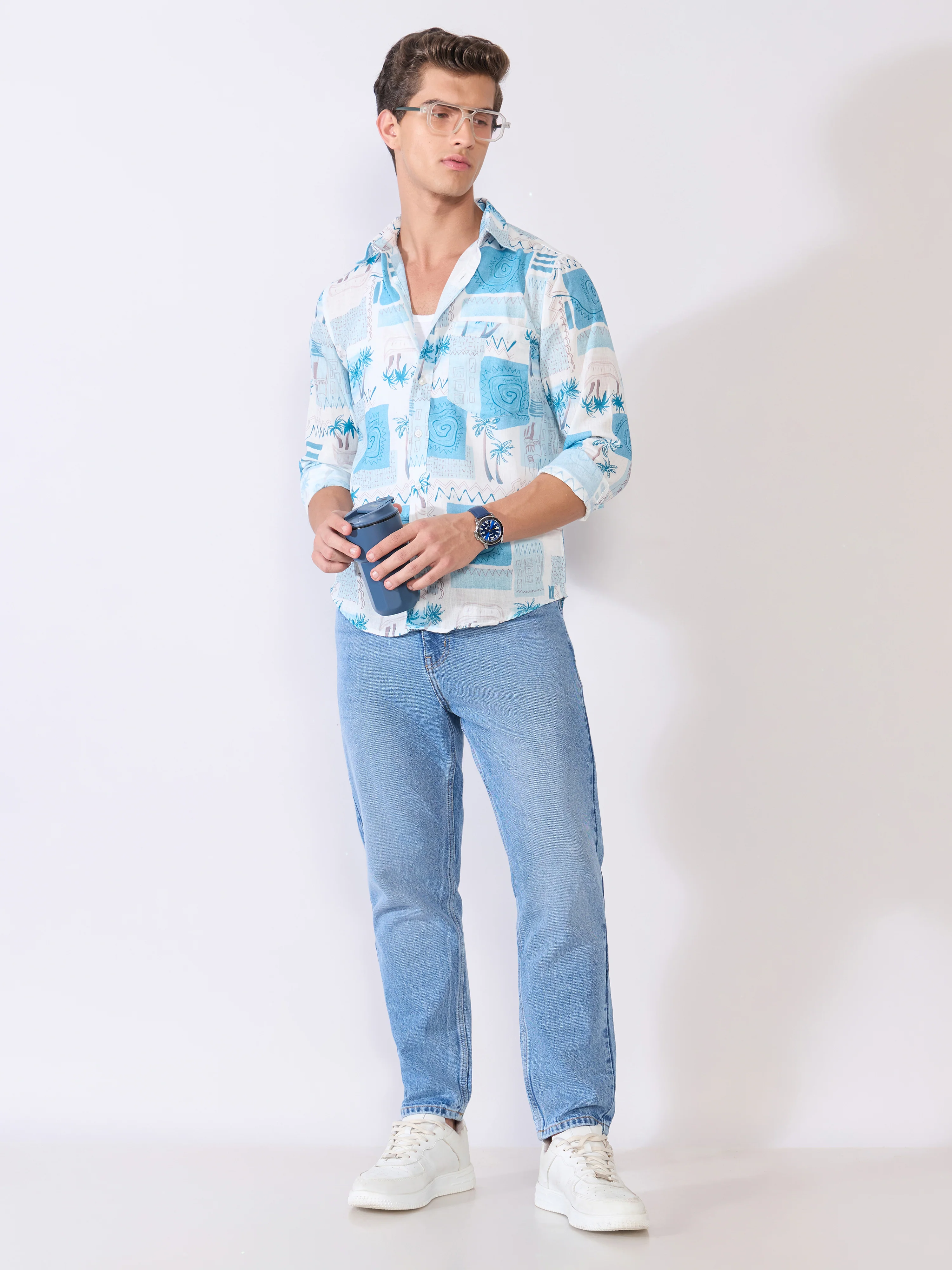 Mitaka - Relaxed Printed Shirt - Sky Blue - Image 2