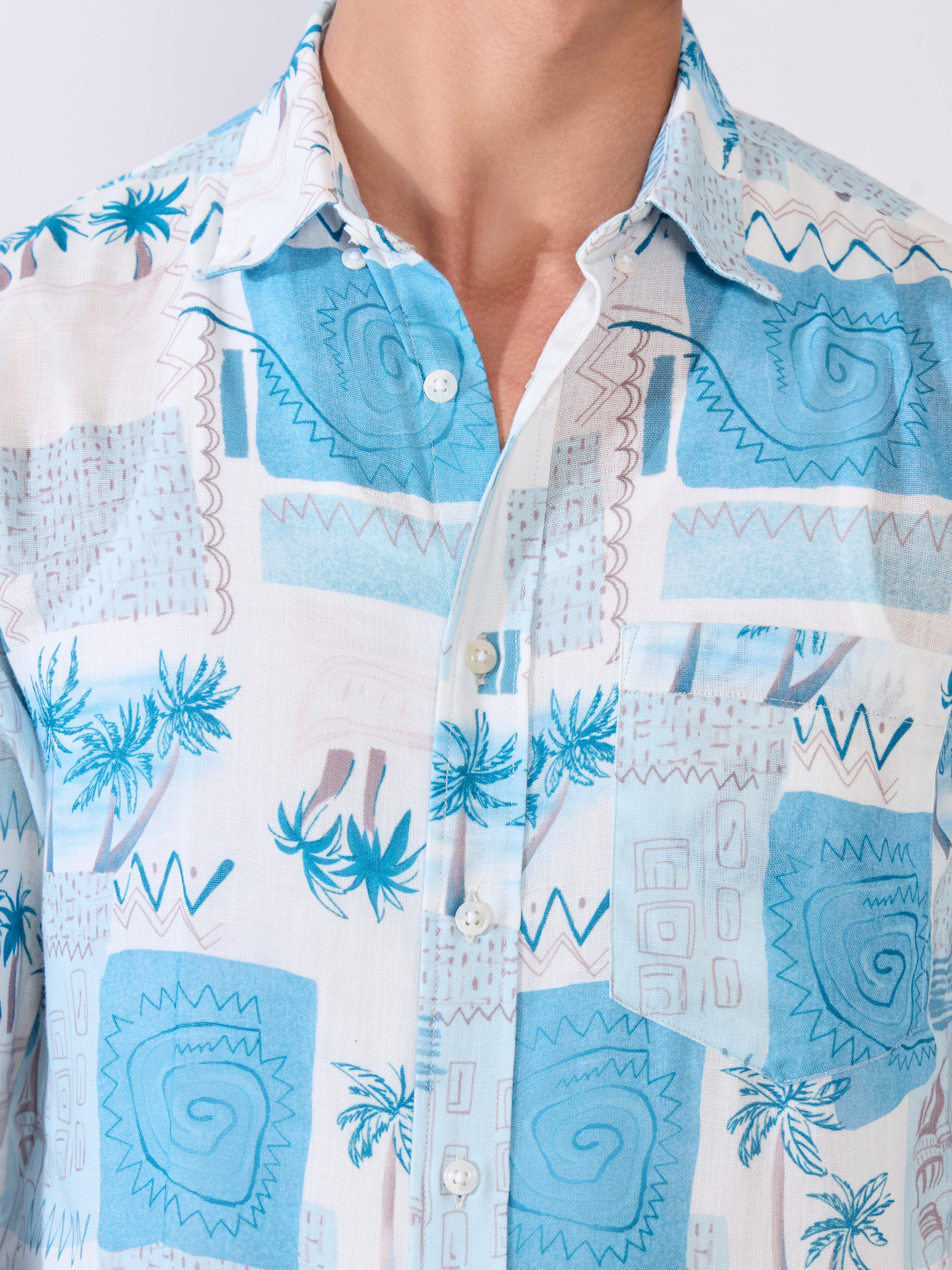 Mitaka - Relaxed Printed Shirt - Sky Blue - Image 3