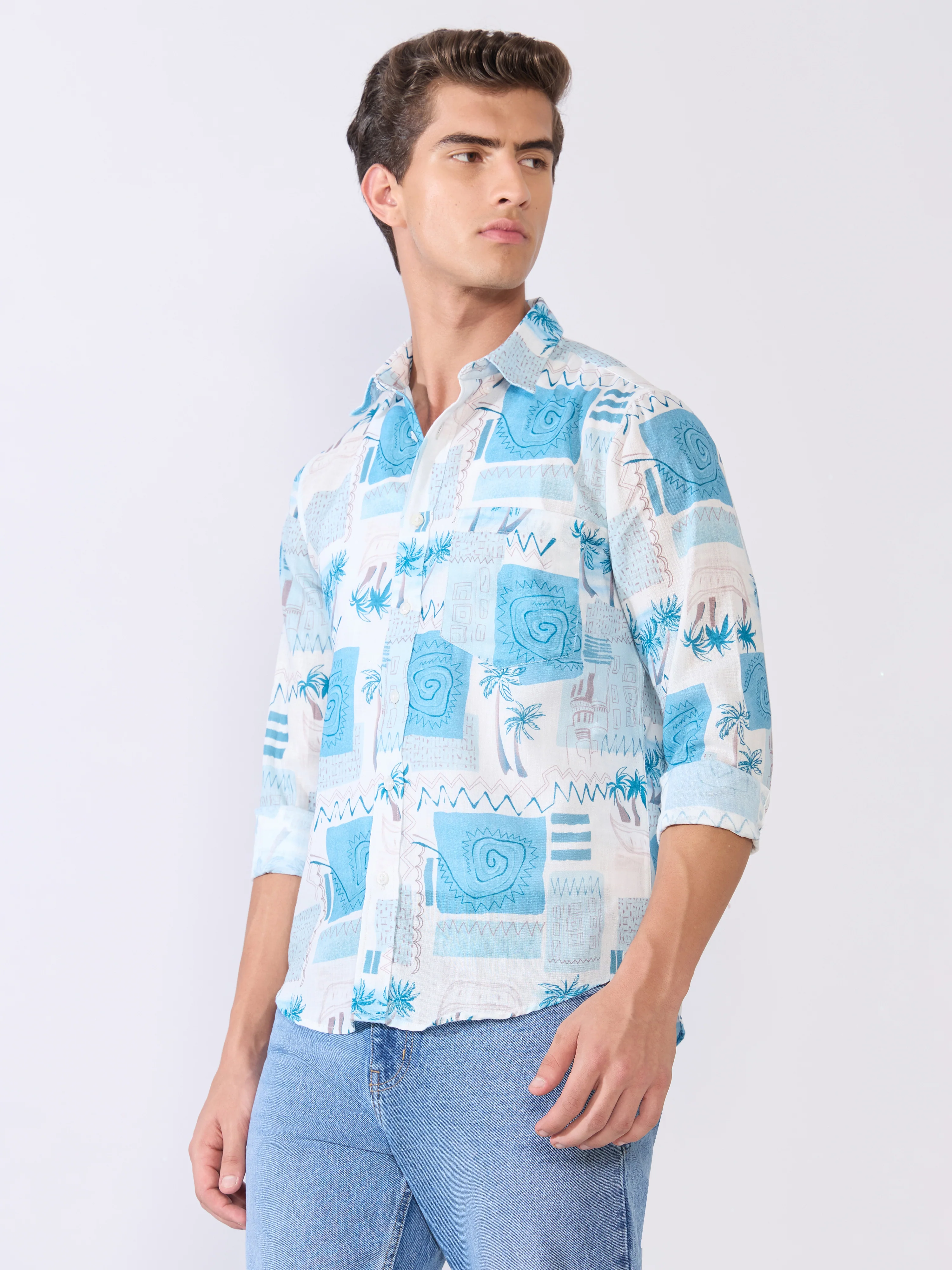 Mitaka - Relaxed Printed Shirt - Sky Blue - Image 4