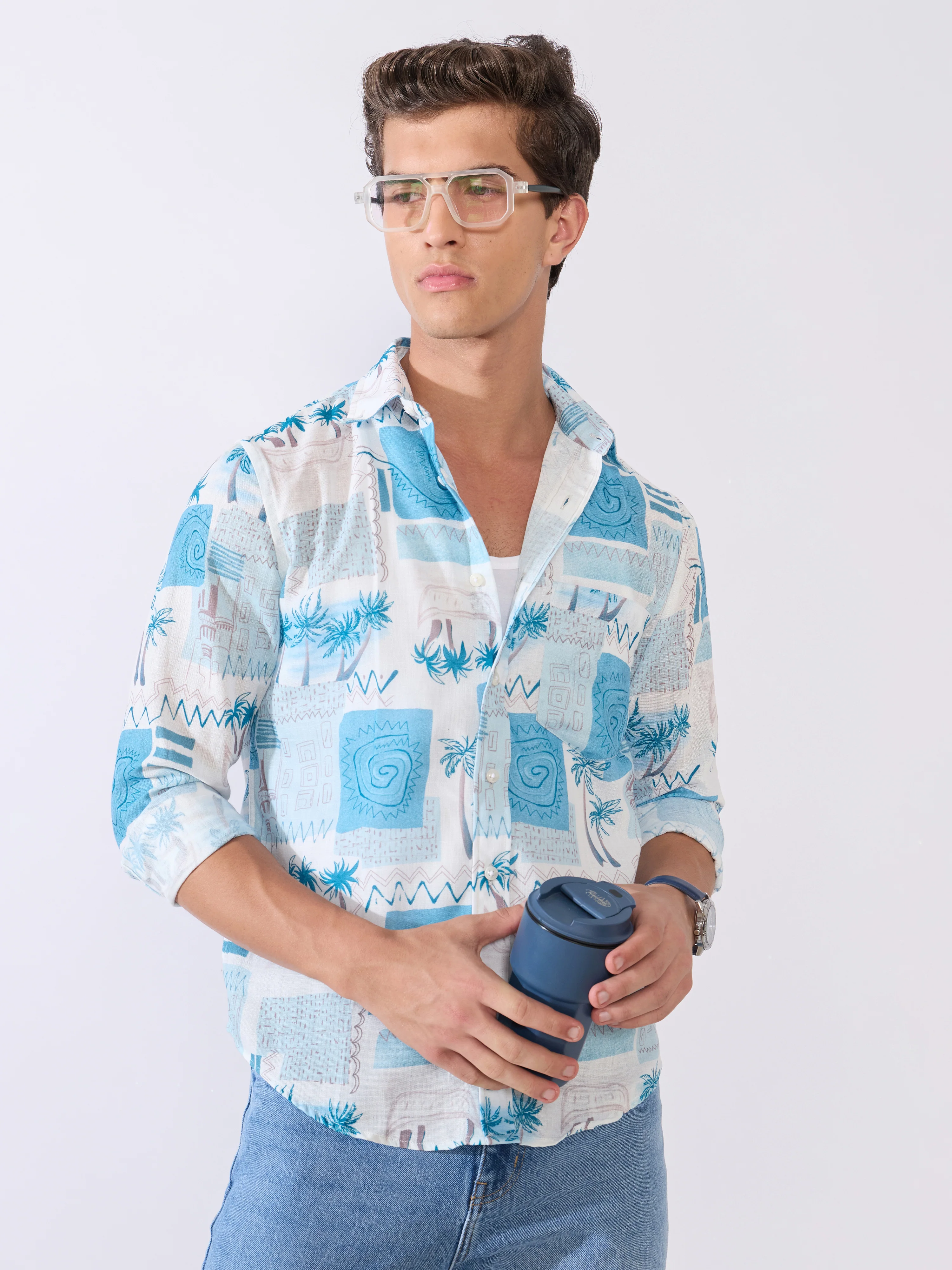Mitaka - Relaxed Printed Shirt - Sky Blue - Image 5