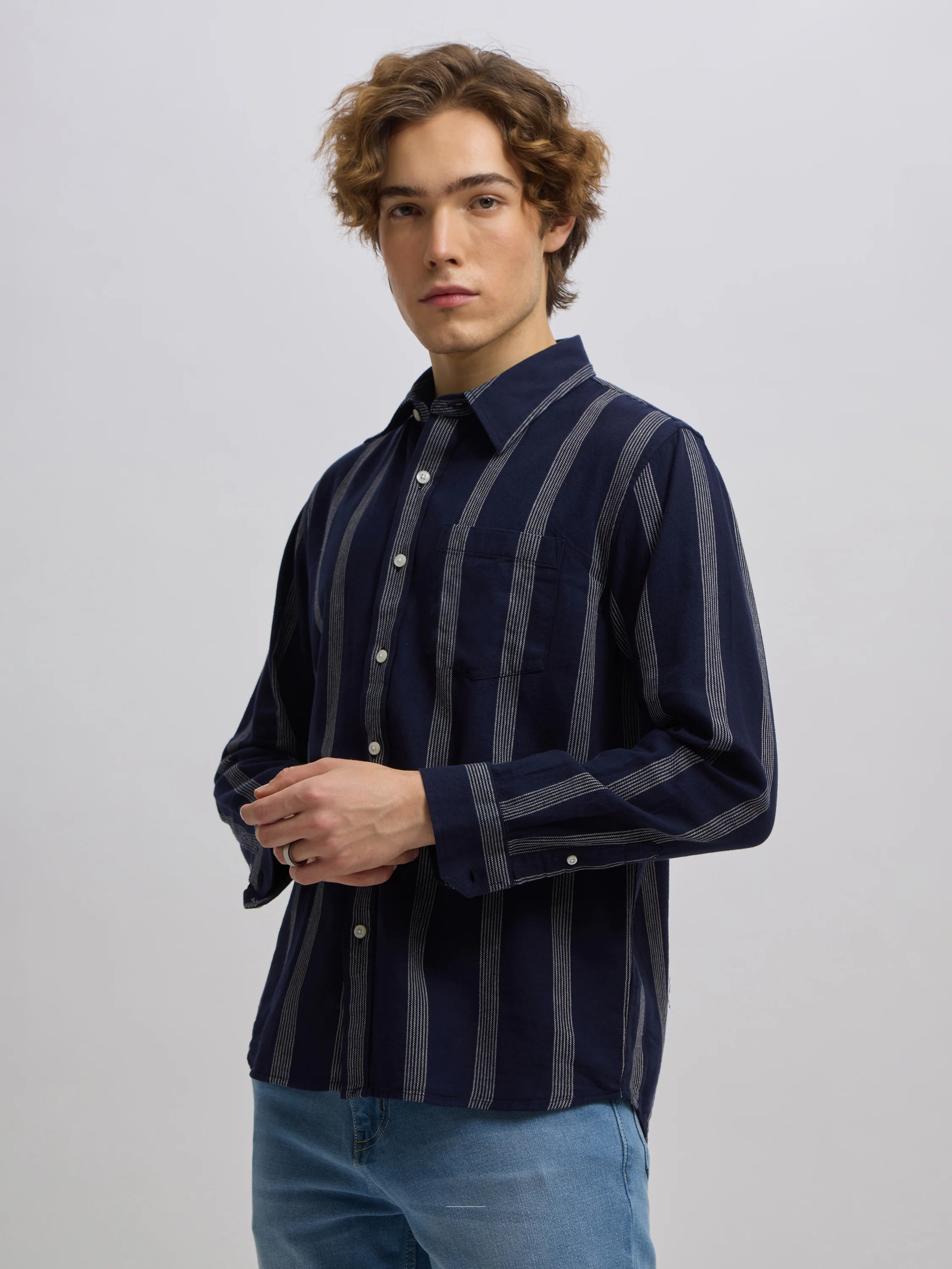 Mosty - Regular fit striped shirt - Navy Blue - Image 5