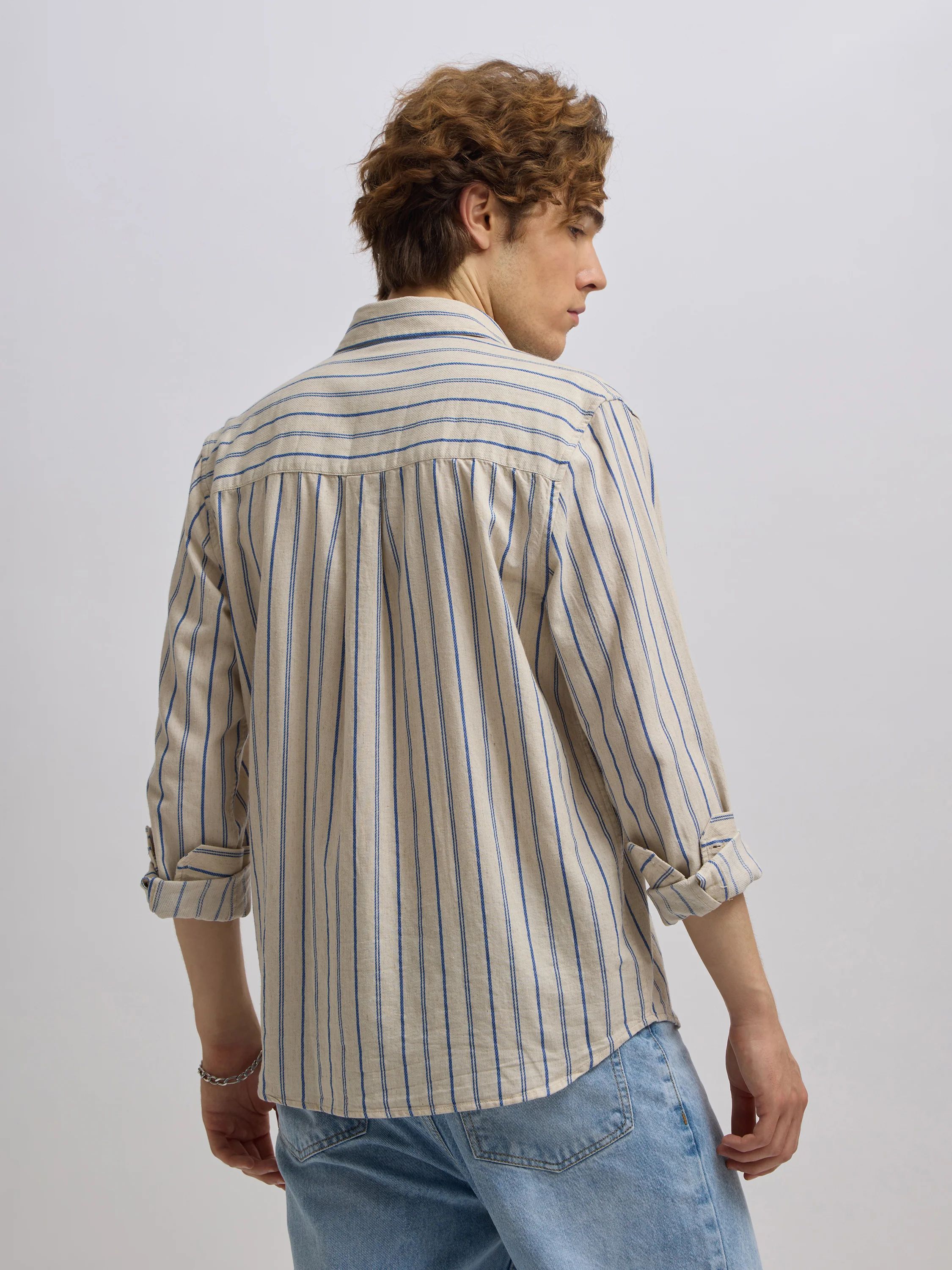 Mosty - Regular fit striped shirt - Beige Skyblue - Image 6