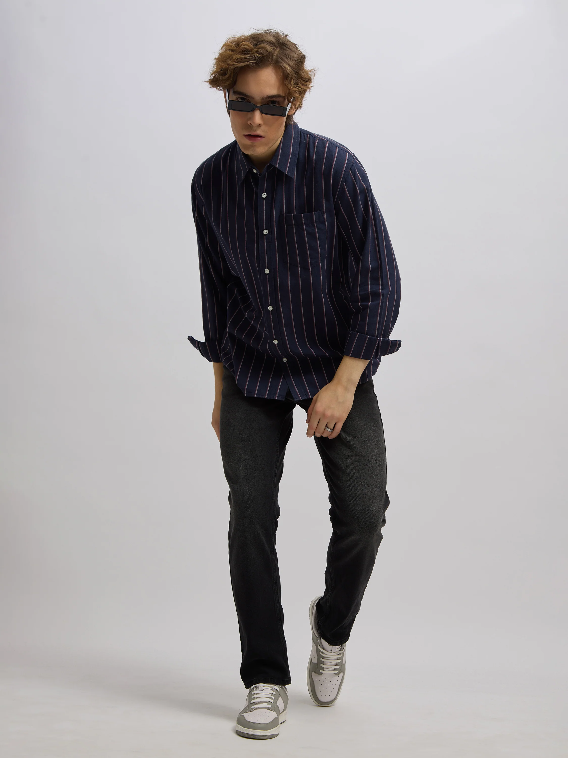 Mosty - Regular fit striped shirt - Navy Rose - Image 4