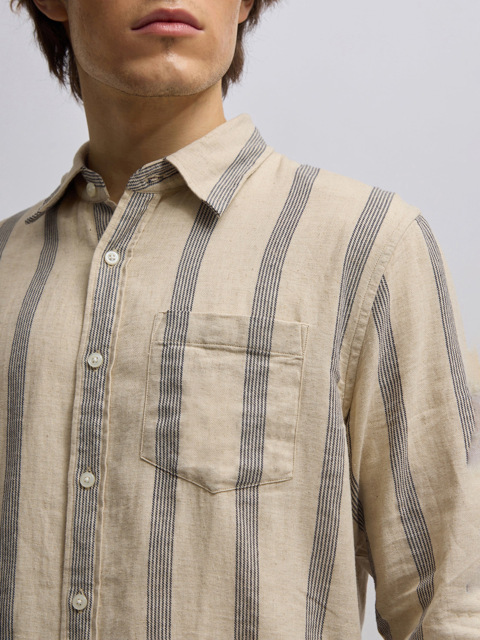 Mosty - Regular fit striped shirt - Beige Black - Image 3