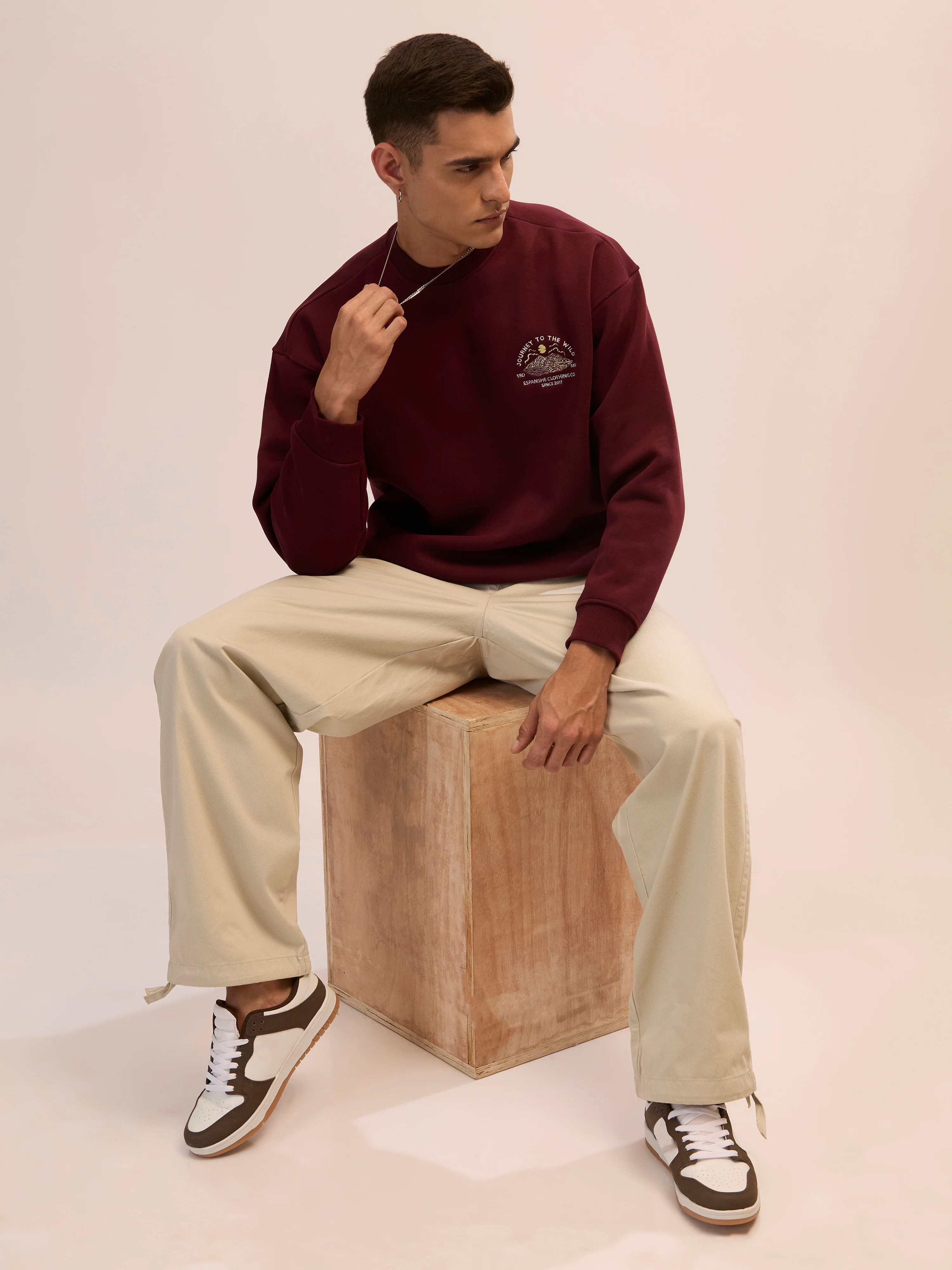 Nagant - Full Sleeve Fleeced Sweater Tee - Maroon - Image 6