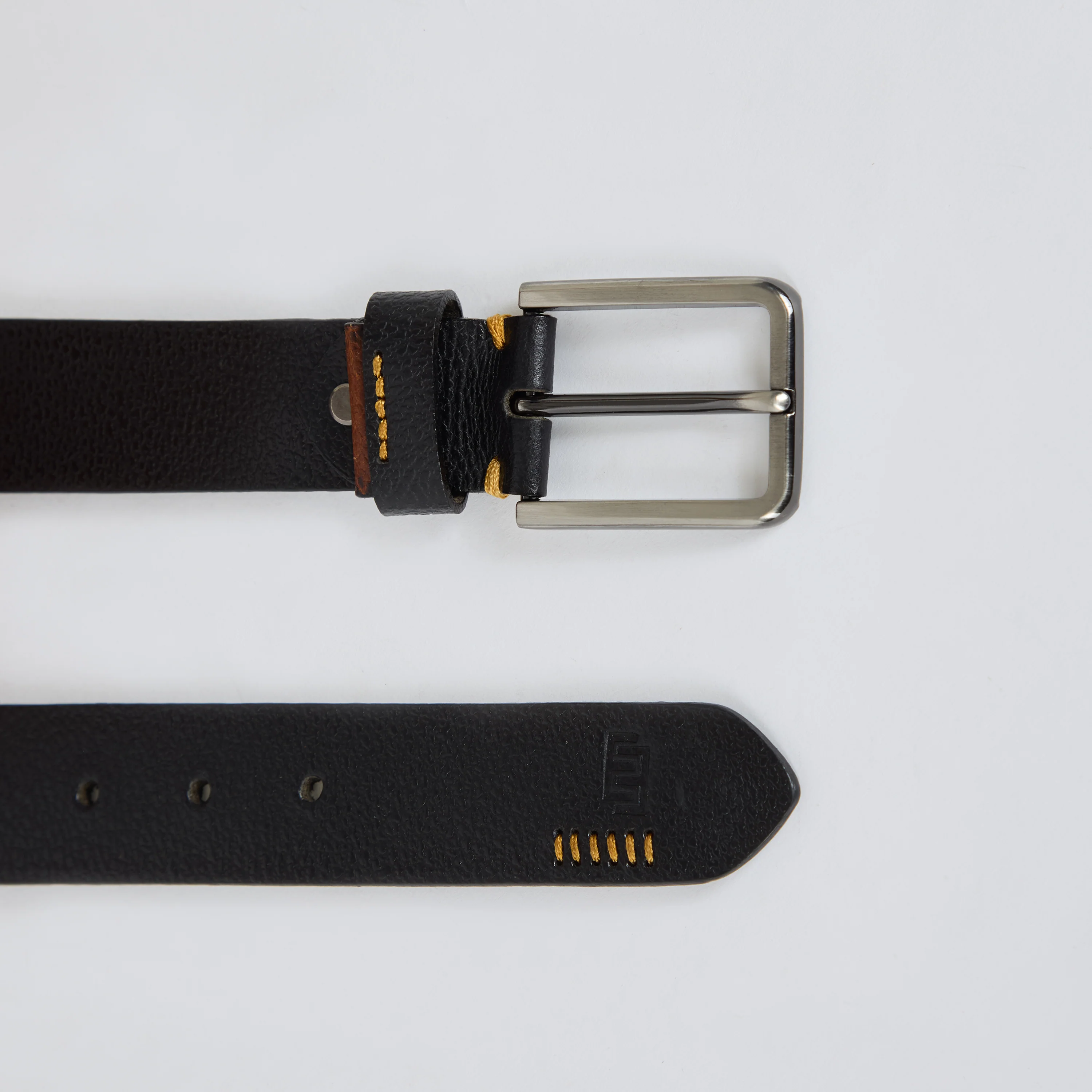 Yellow Textured Genuine Leather Belt - Black - Image 3