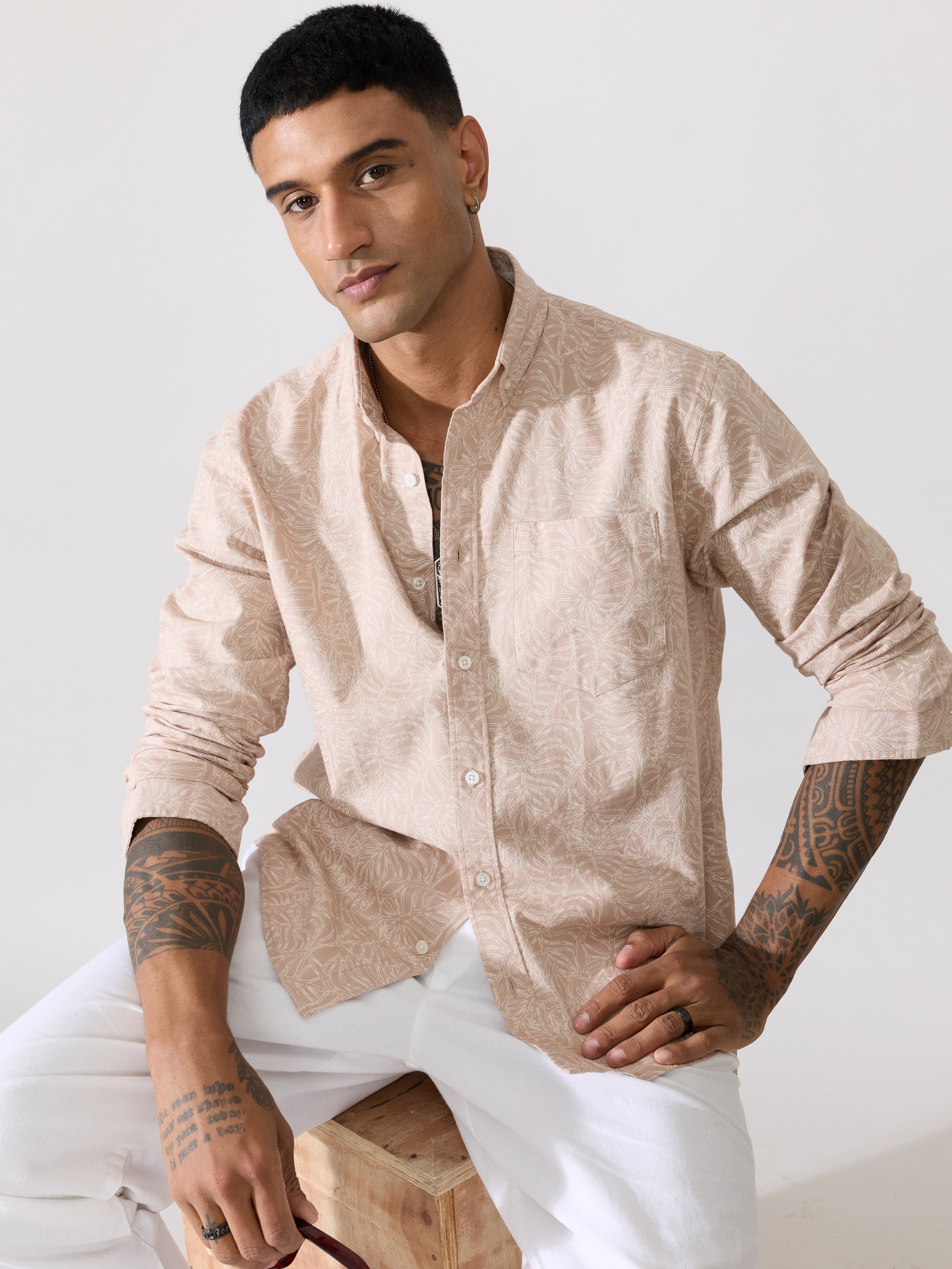 Nefilo - Oxford Printed Shirt - Beige