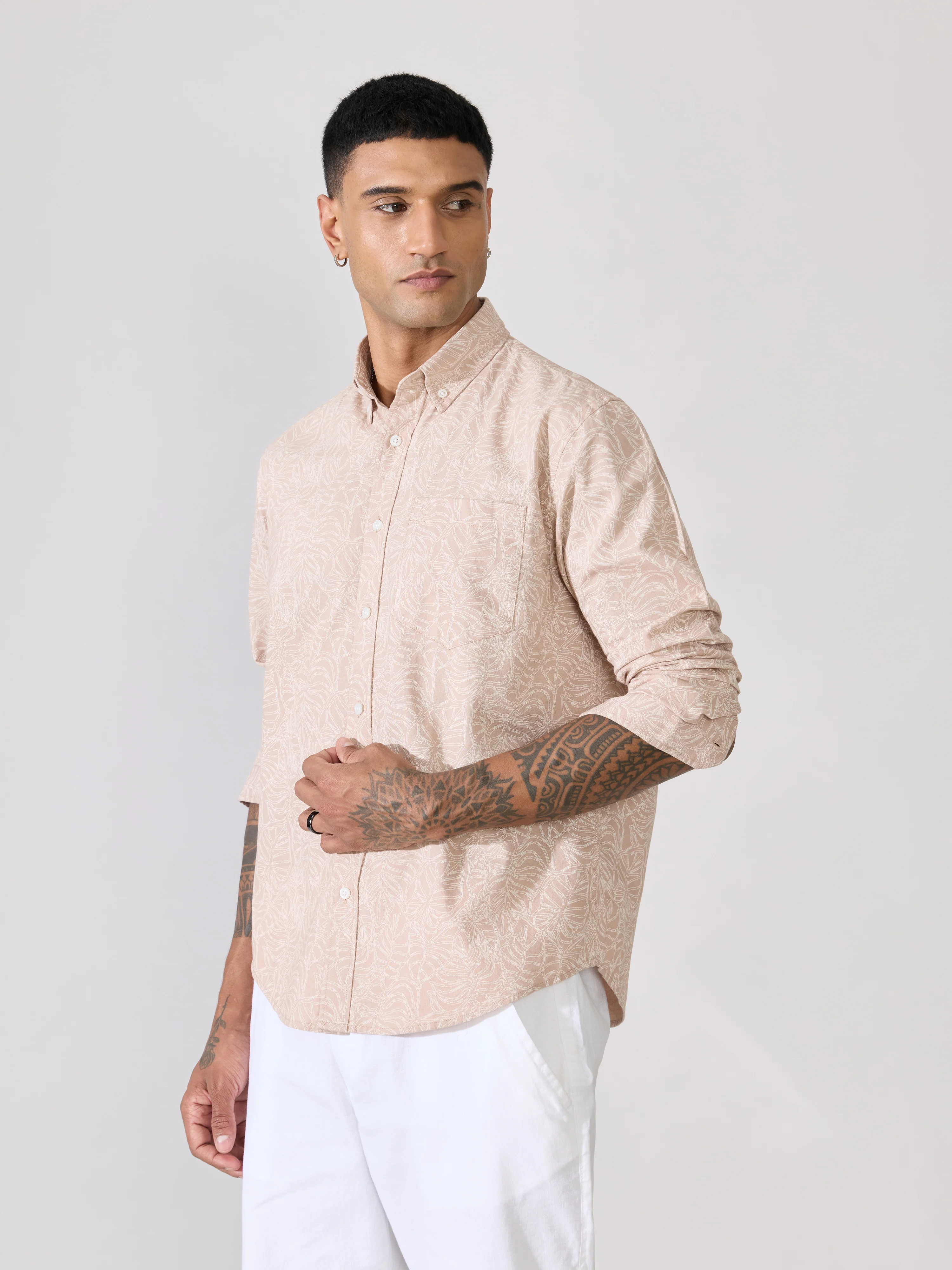 Nefilo - Oxford Printed Shirt - Beige - Image 5