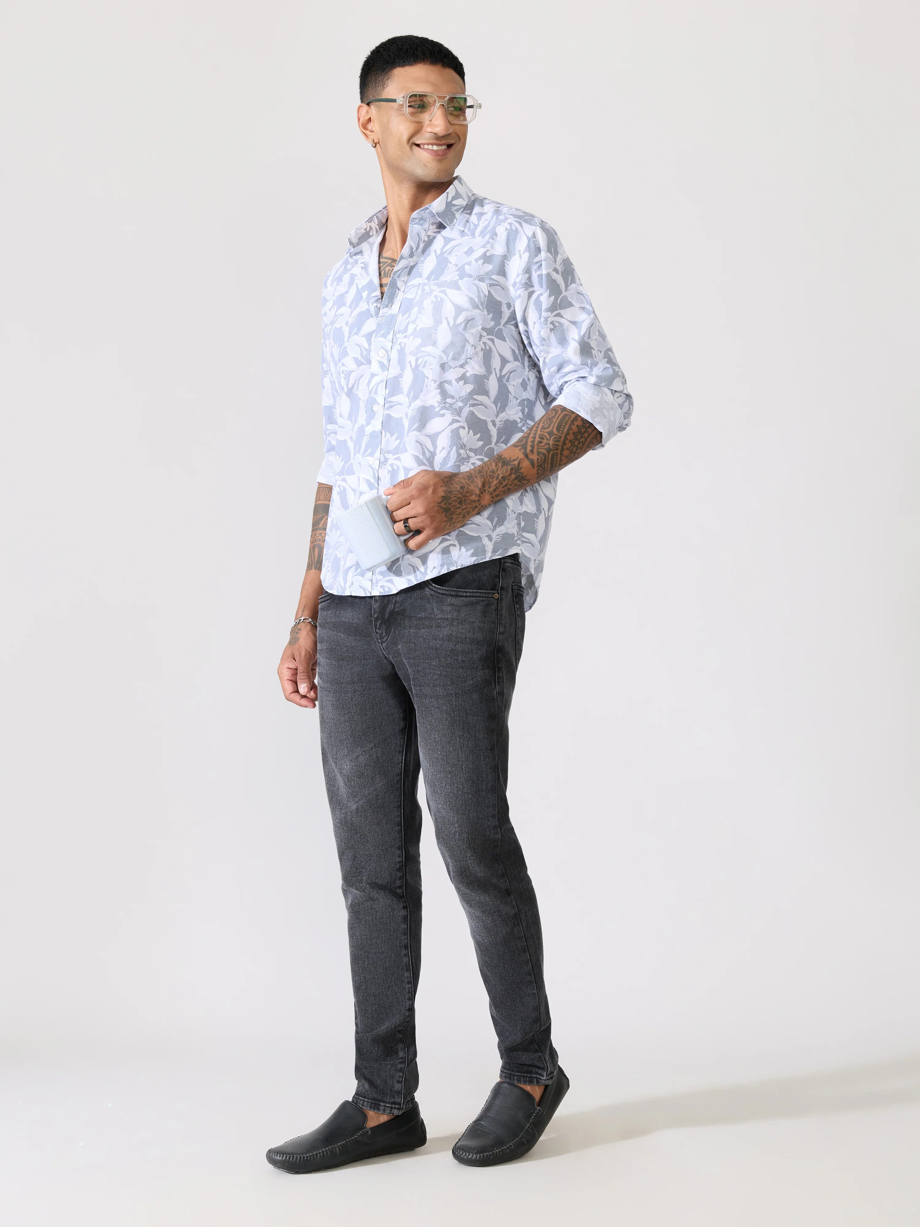 Nefilo - Oxford Printed Shirt - Grey - Image 2