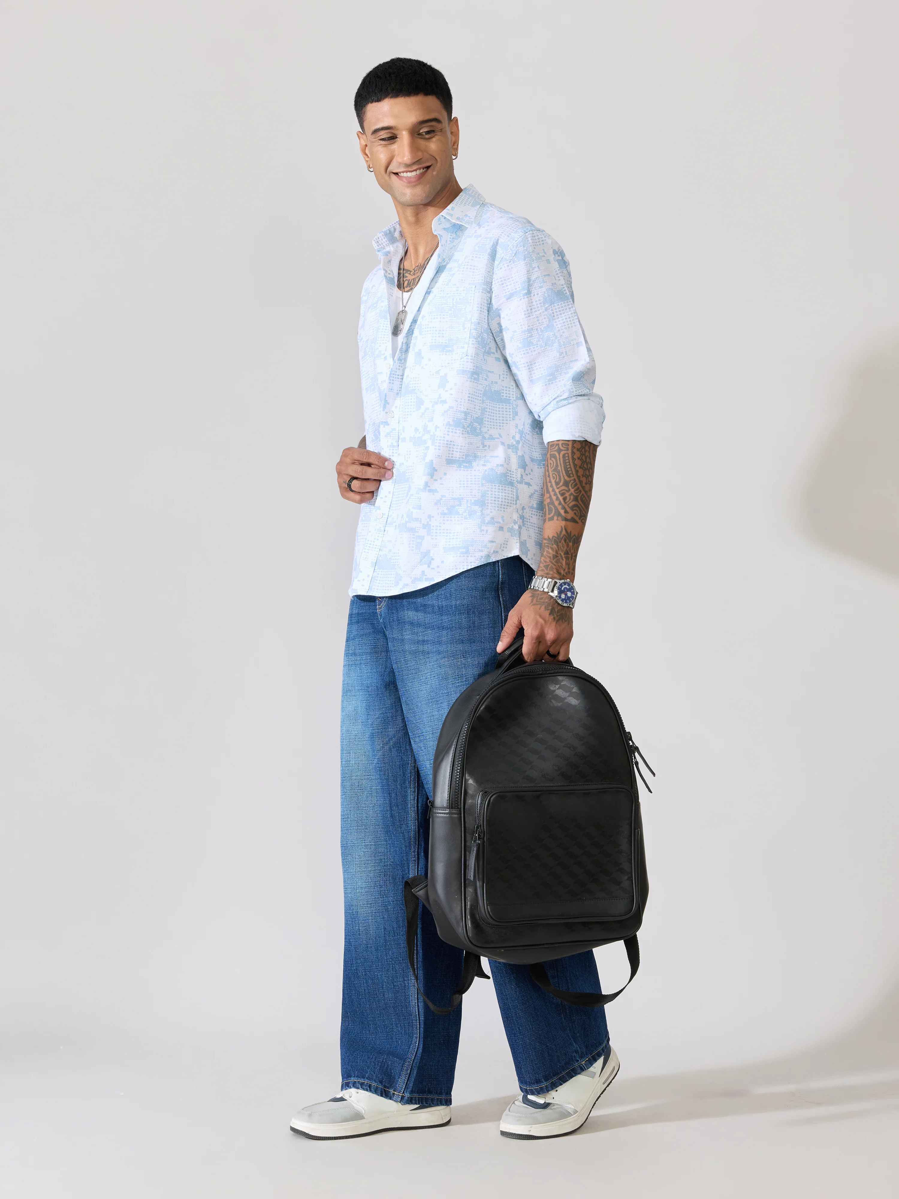 Nefilo - Oxford Printed Shirt - Sky Blue - Image 2