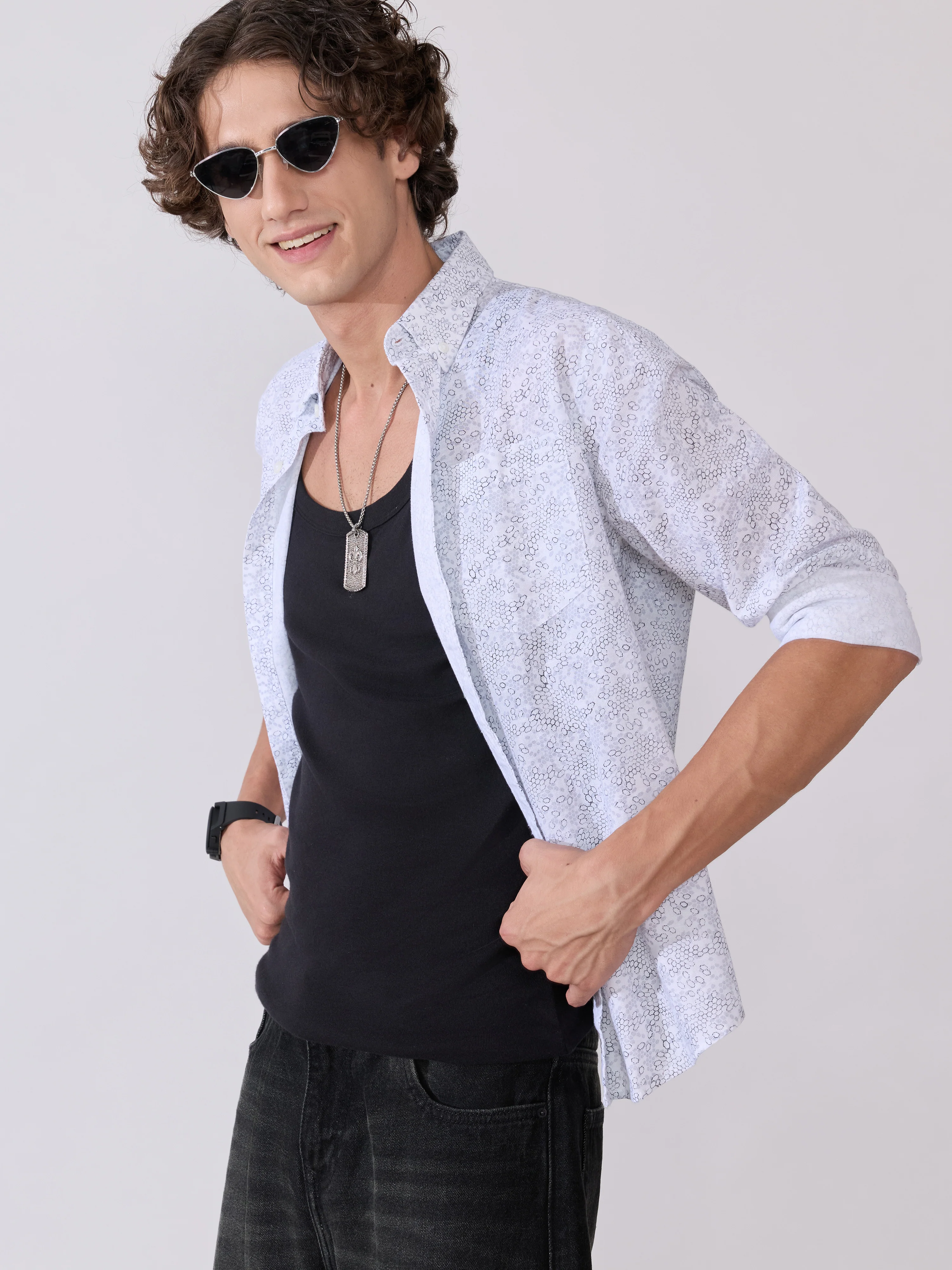 Nefilo - Oxford Printed Shirt - White - Image 4