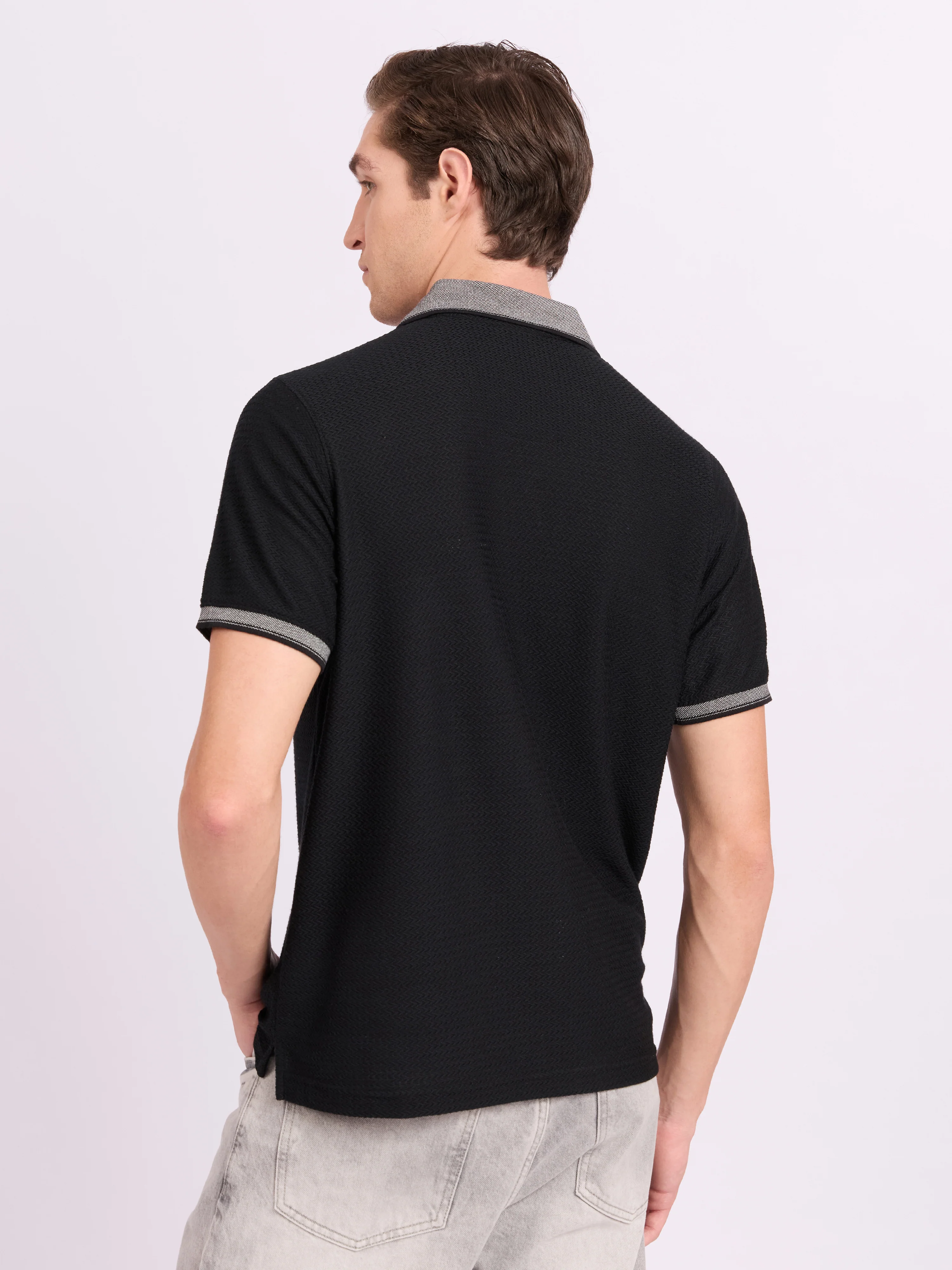 Neliis-2 - Textured Chevron Polo T-Shirt – Black - Image 6