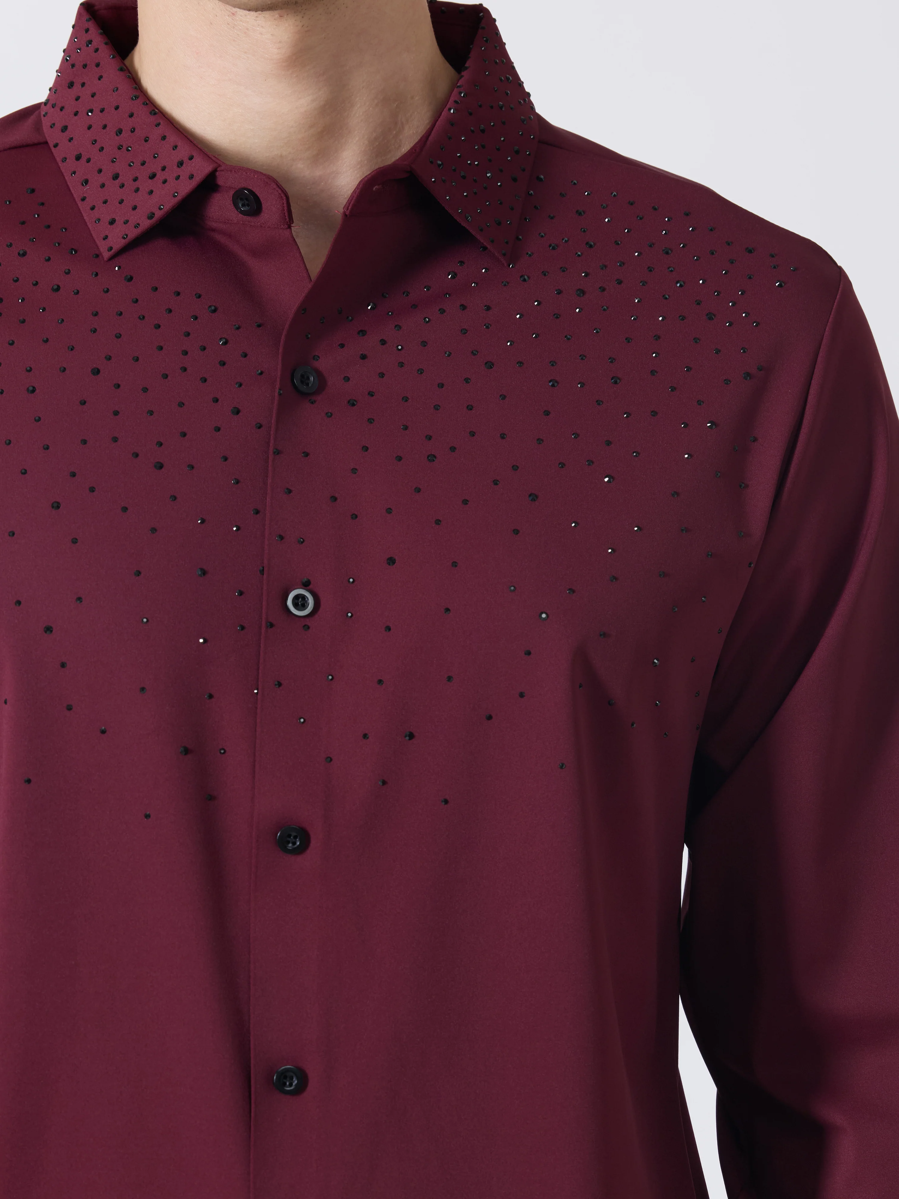 Nemo-1 - Stone Embellished Shirt - Maroon - Image 3