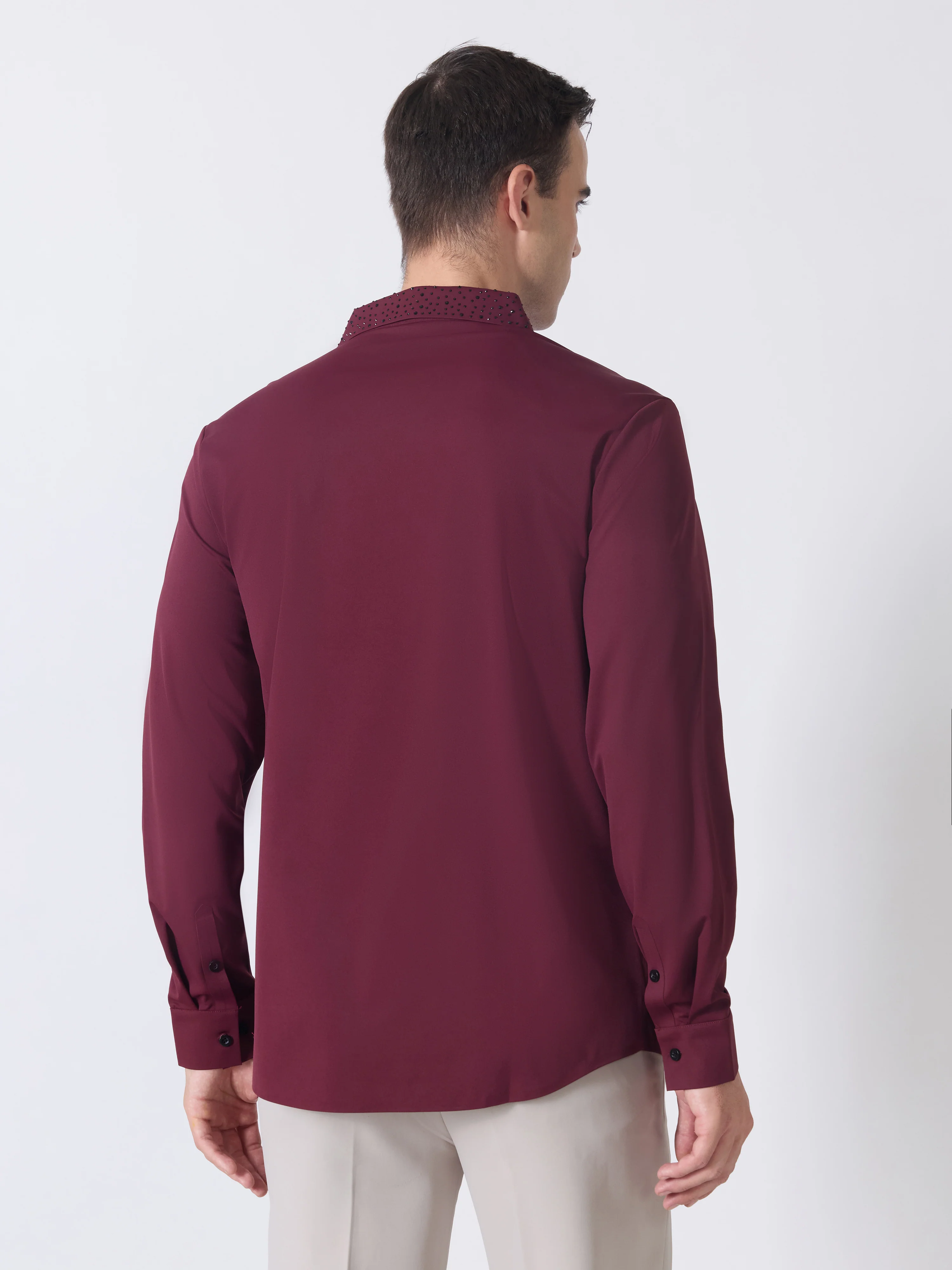 Nemo-1 - Stone Embellished Shirt - Maroon - Image 6