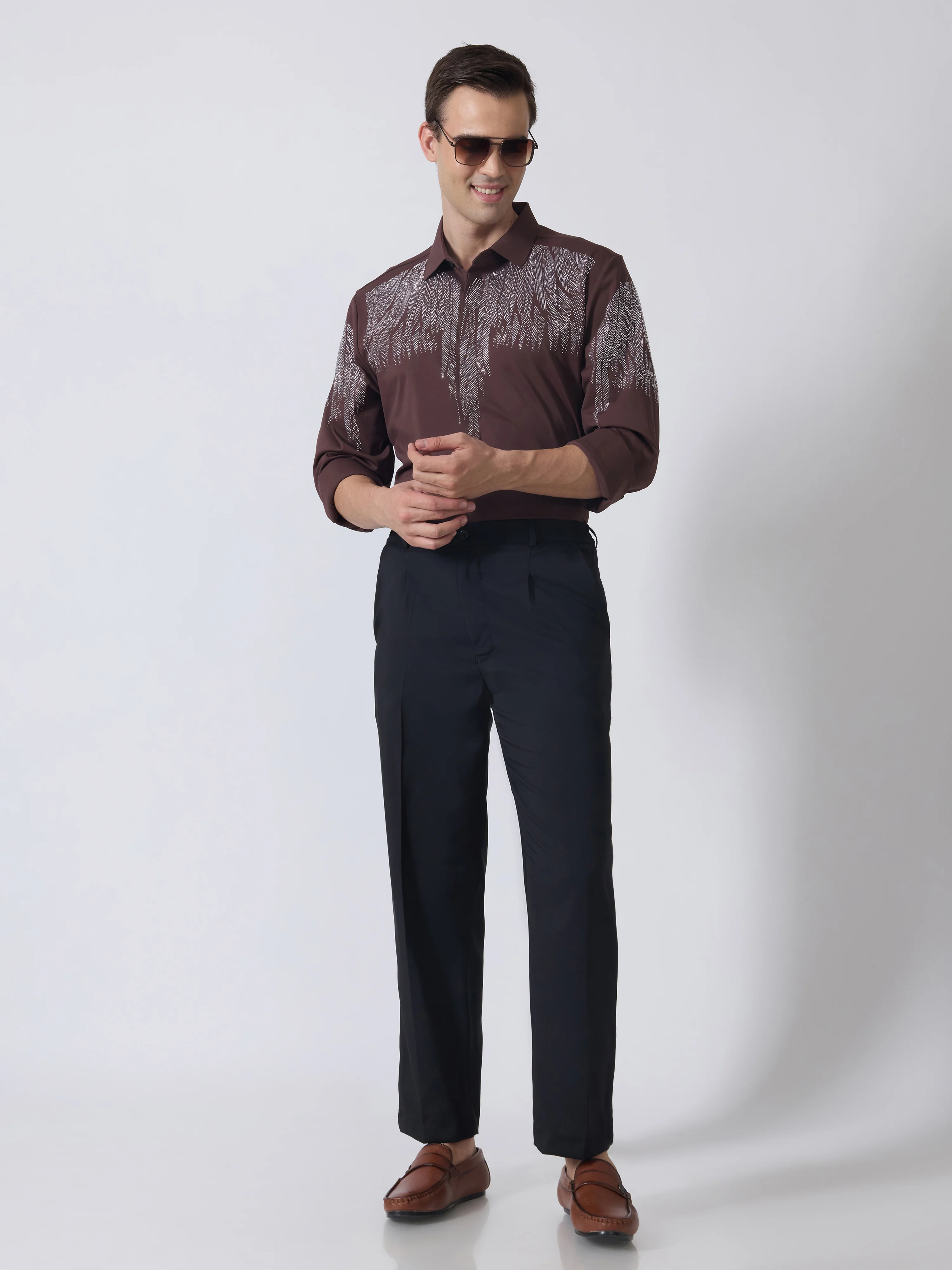 Nemo-3 - Stone Embellished Shirt - Coffee - Image 2