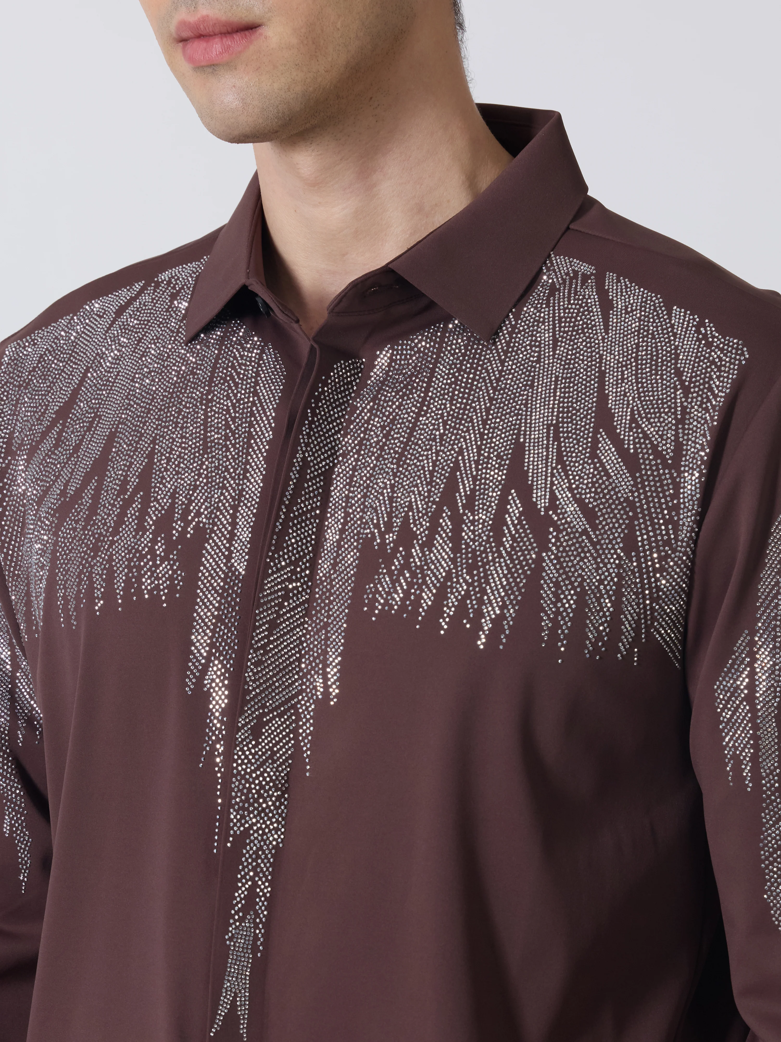 Nemo-3 - Stone Embellished Shirt - Coffee - Image 3