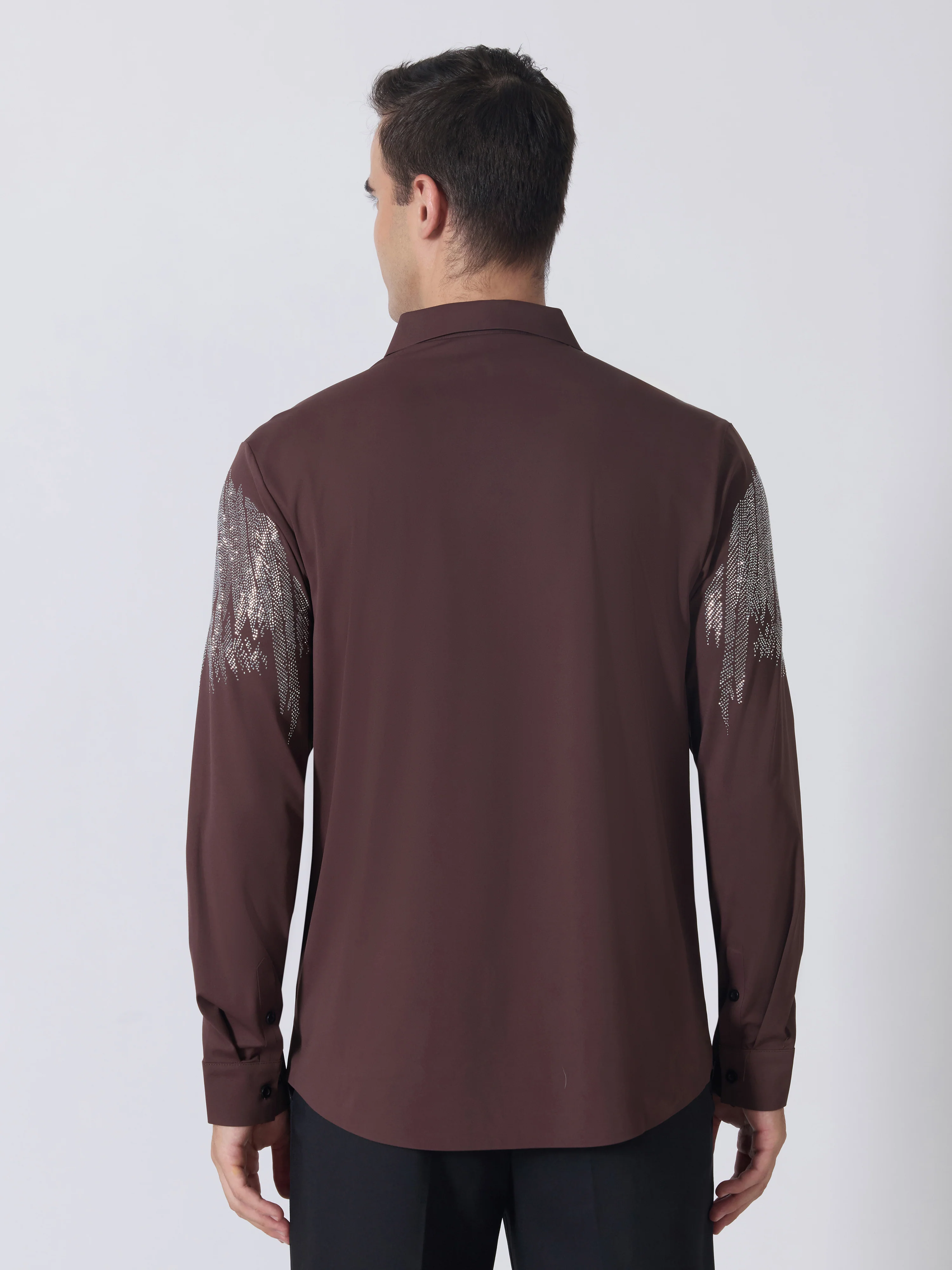 Nemo-3 - Stone Embellished Shirt - Coffee - Image 6