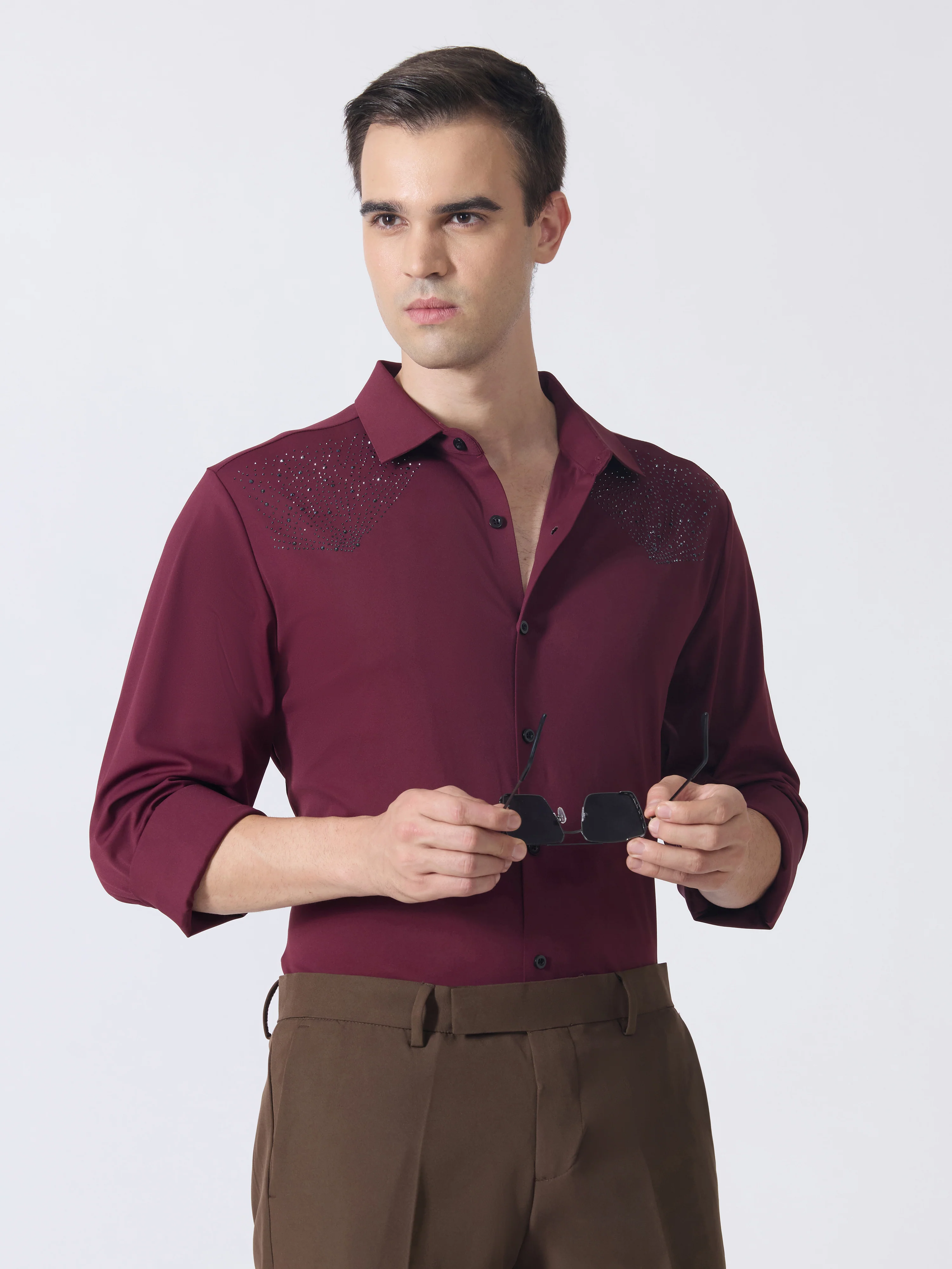 Nemo-5 - Stone Embellished Shirt - Maroon