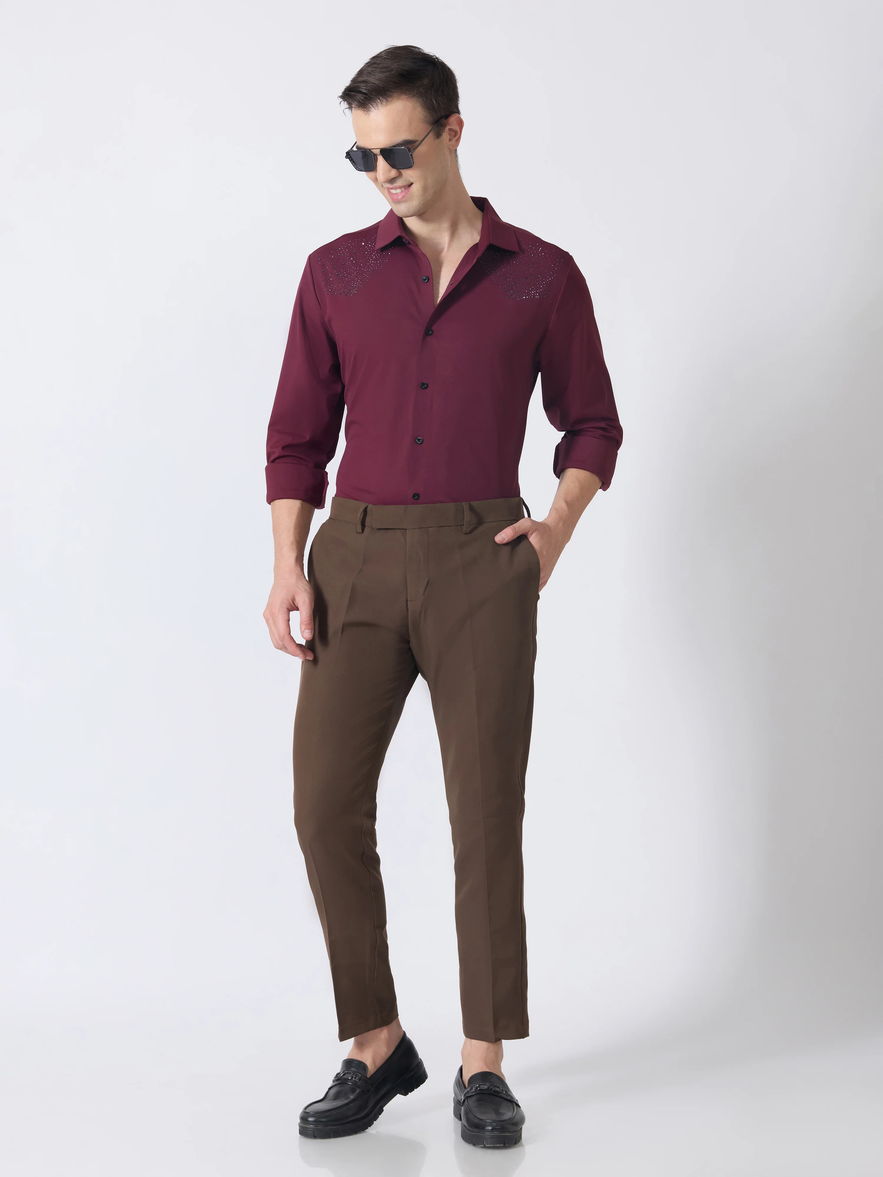 Nemo-5 - Stone Embellished Shirt - Maroon - Image 2
