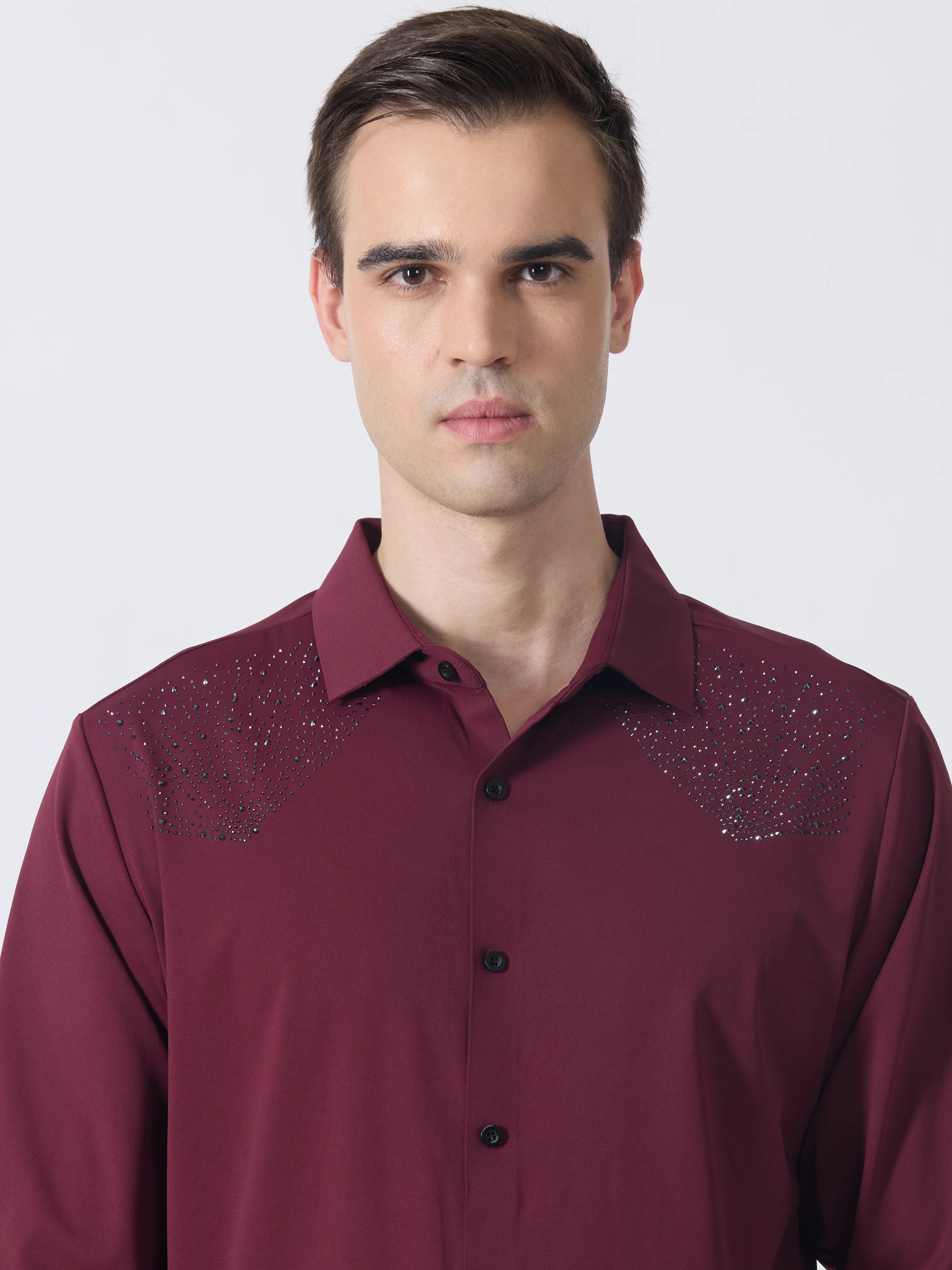 Nemo-5 - Stone Embellished Shirt - Maroon - Image 3