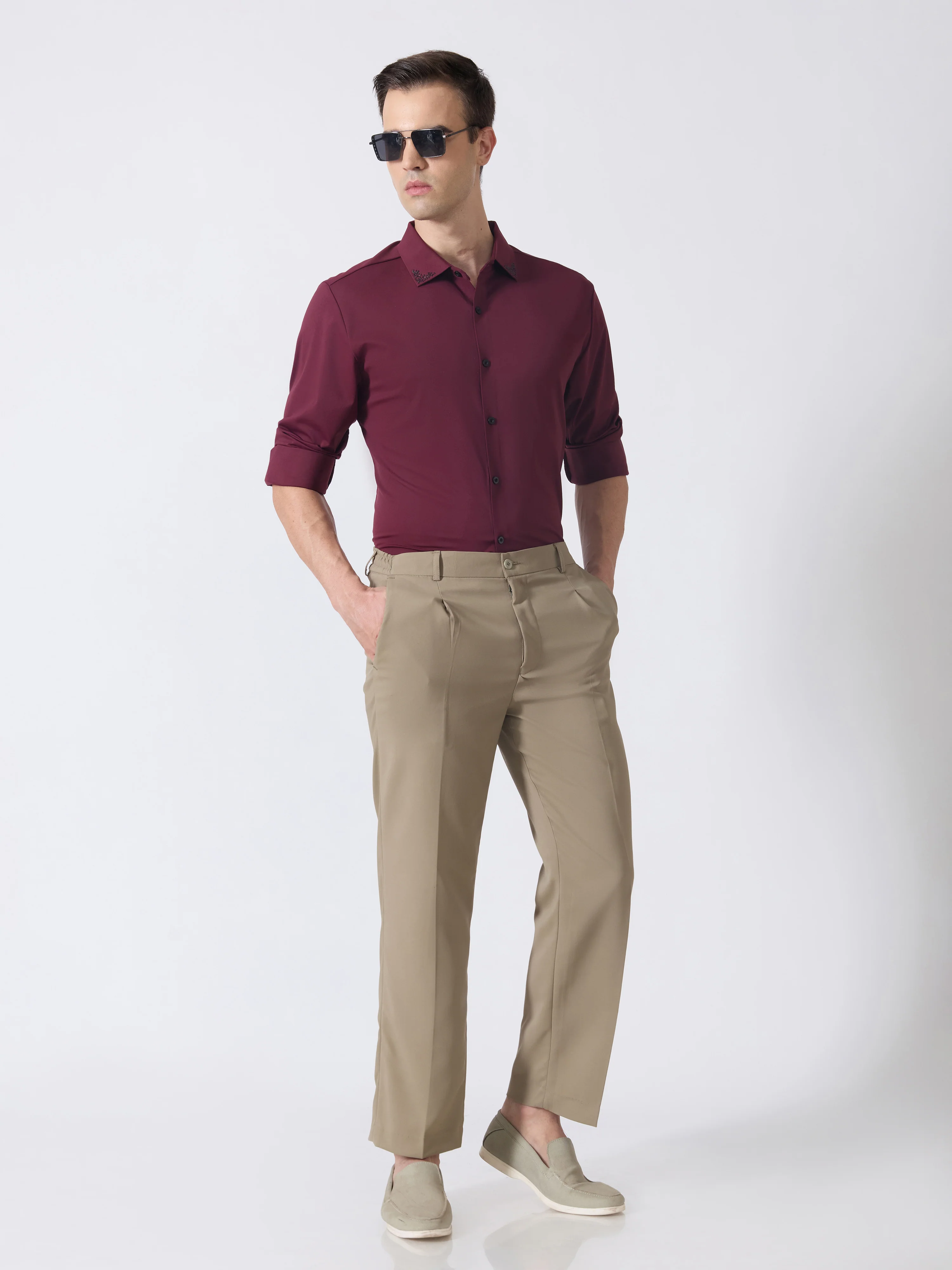 Nemo-6 - Stone Embellished Shirt - Maroon - Image 2