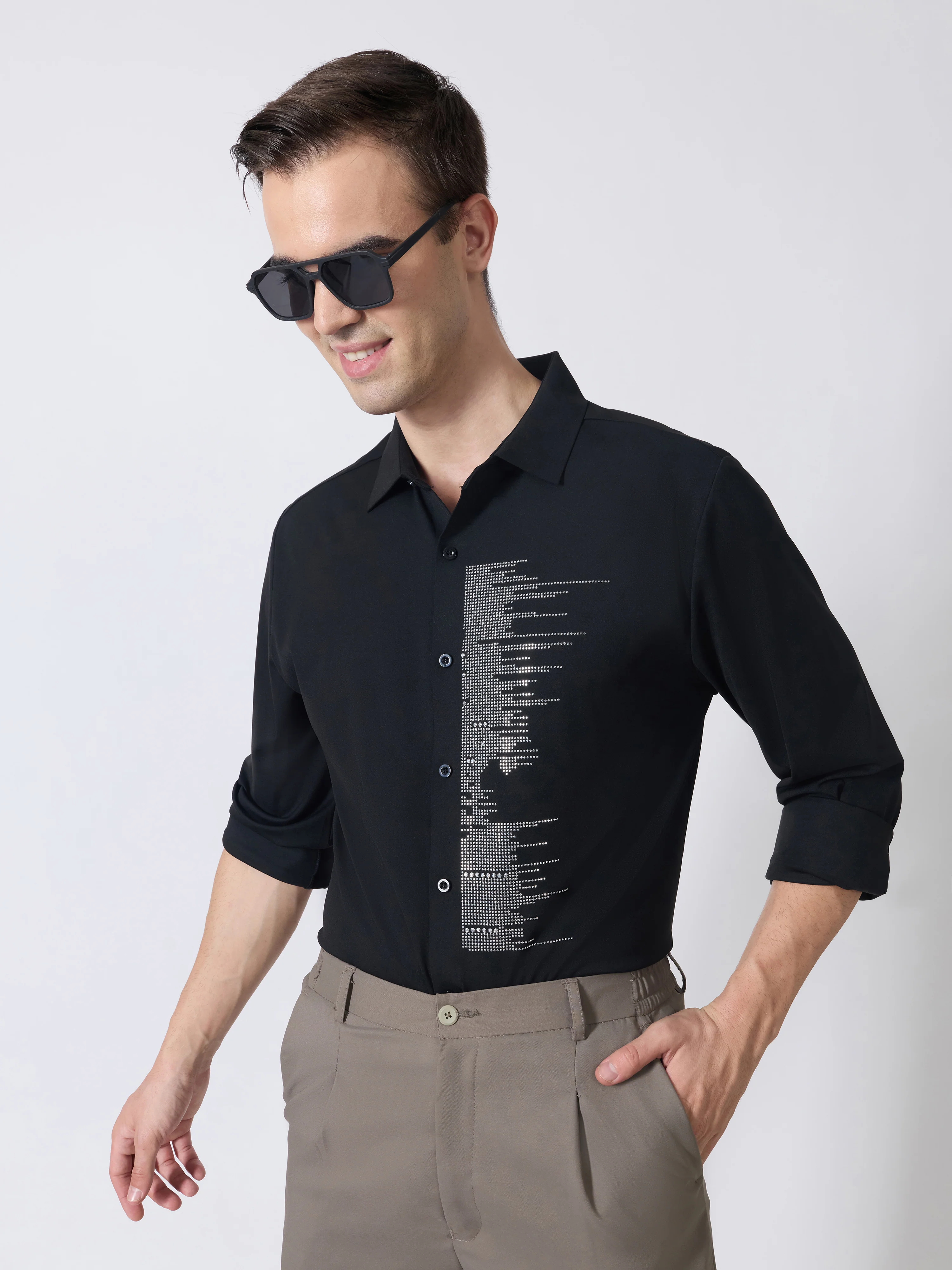 Nemo-9 - Stone Embellished Shirt - Black