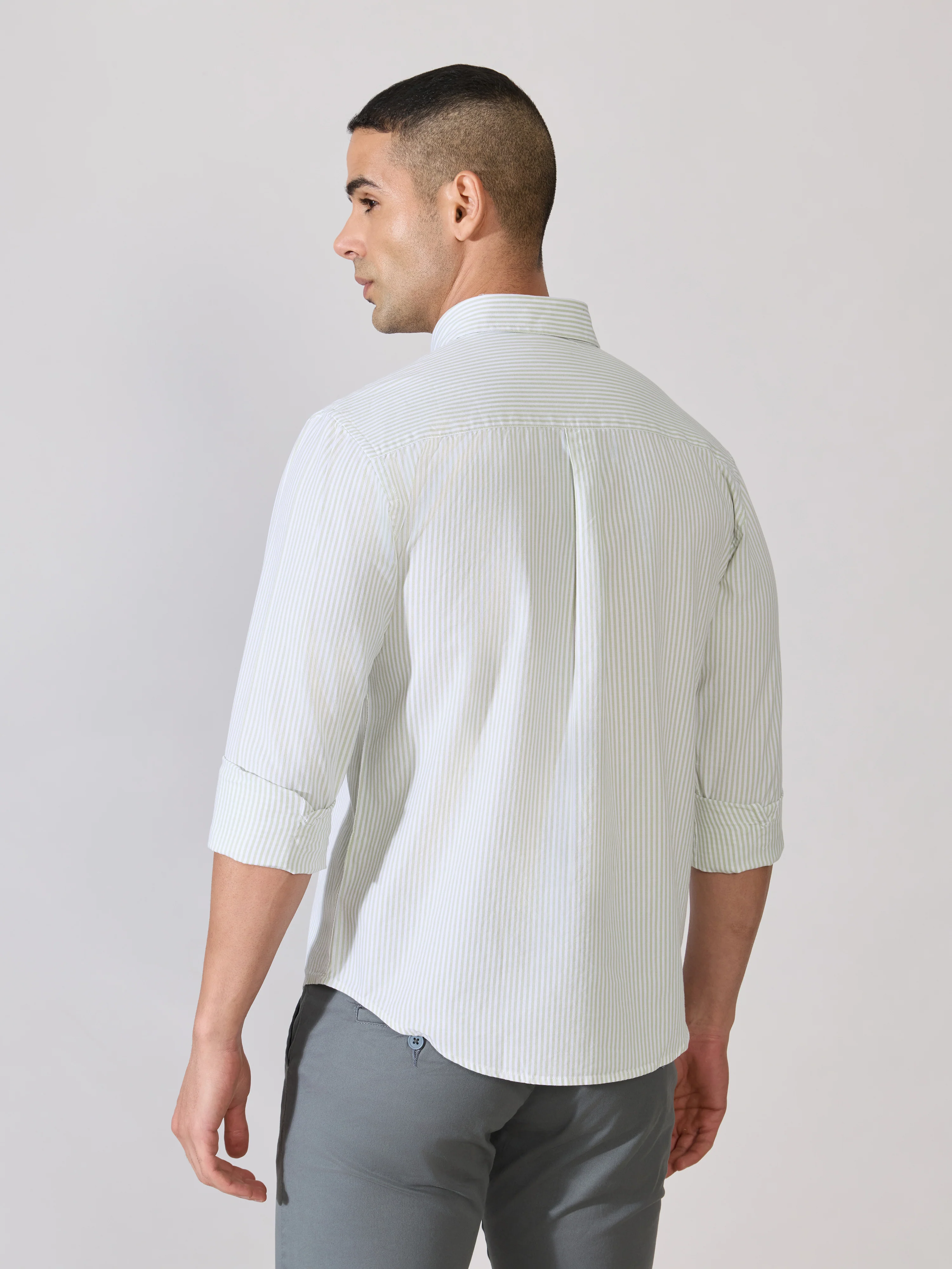 Neocut - Relaxed Striped Oxford Shirt - Light Green - Image 6