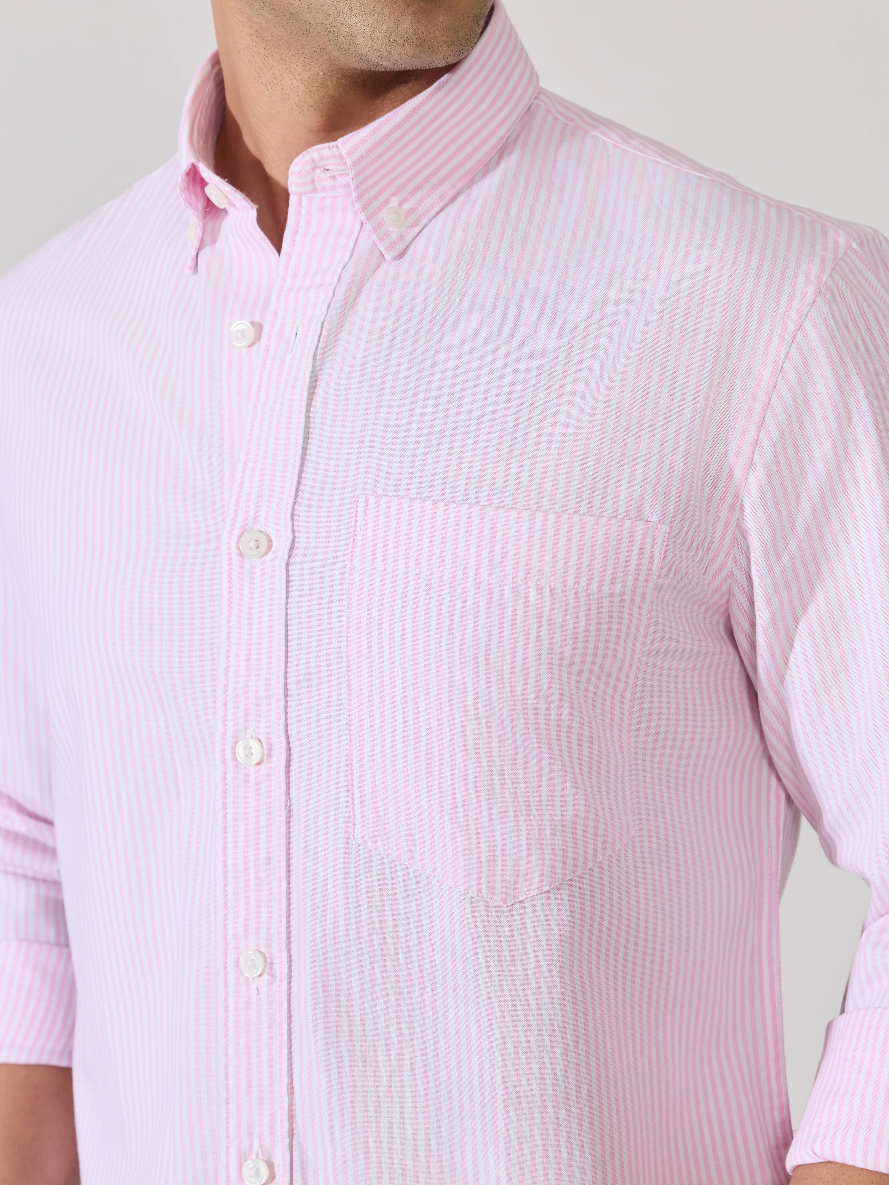 Neocut - Relaxed Striped Oxford Shirt - Light Pink - Image 3