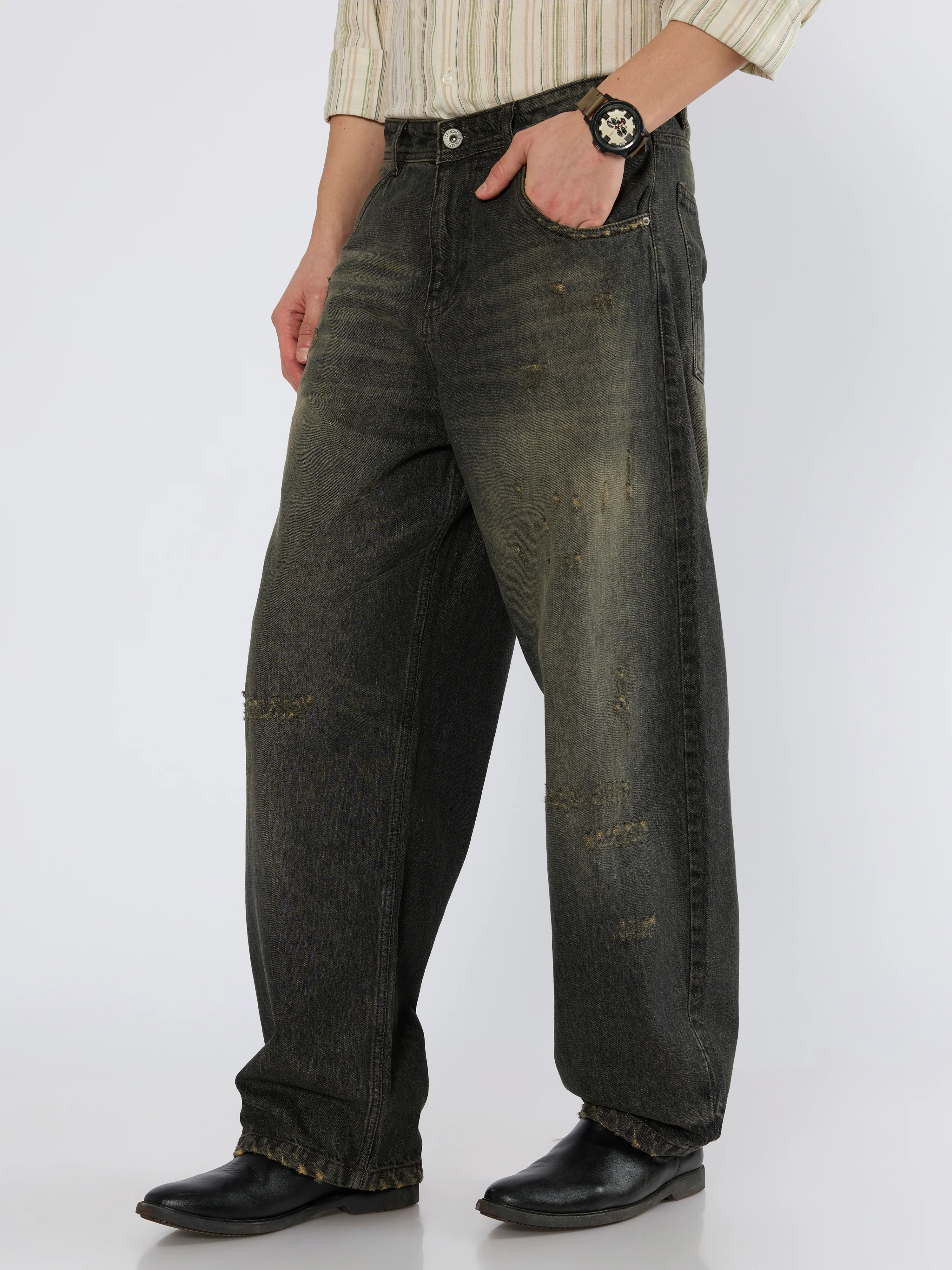 Neom - Super Baggy Torn Jeans - Carbon Black - Image 3
